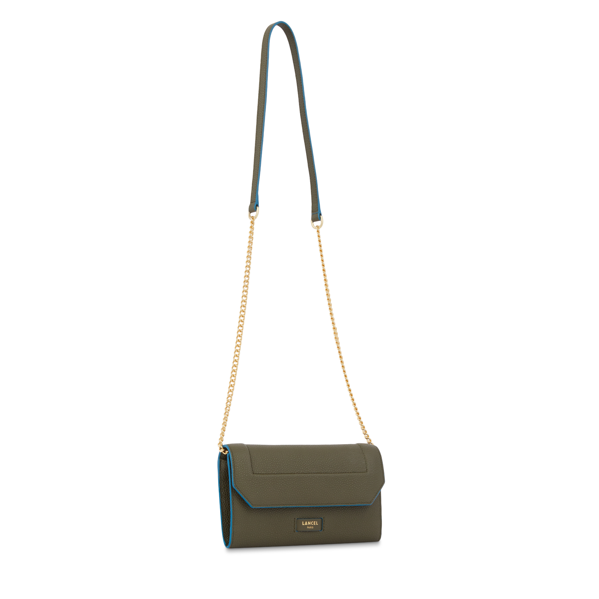 Portefeuille chaîne Ninon en cuir grainé - Kaki foncéoncé