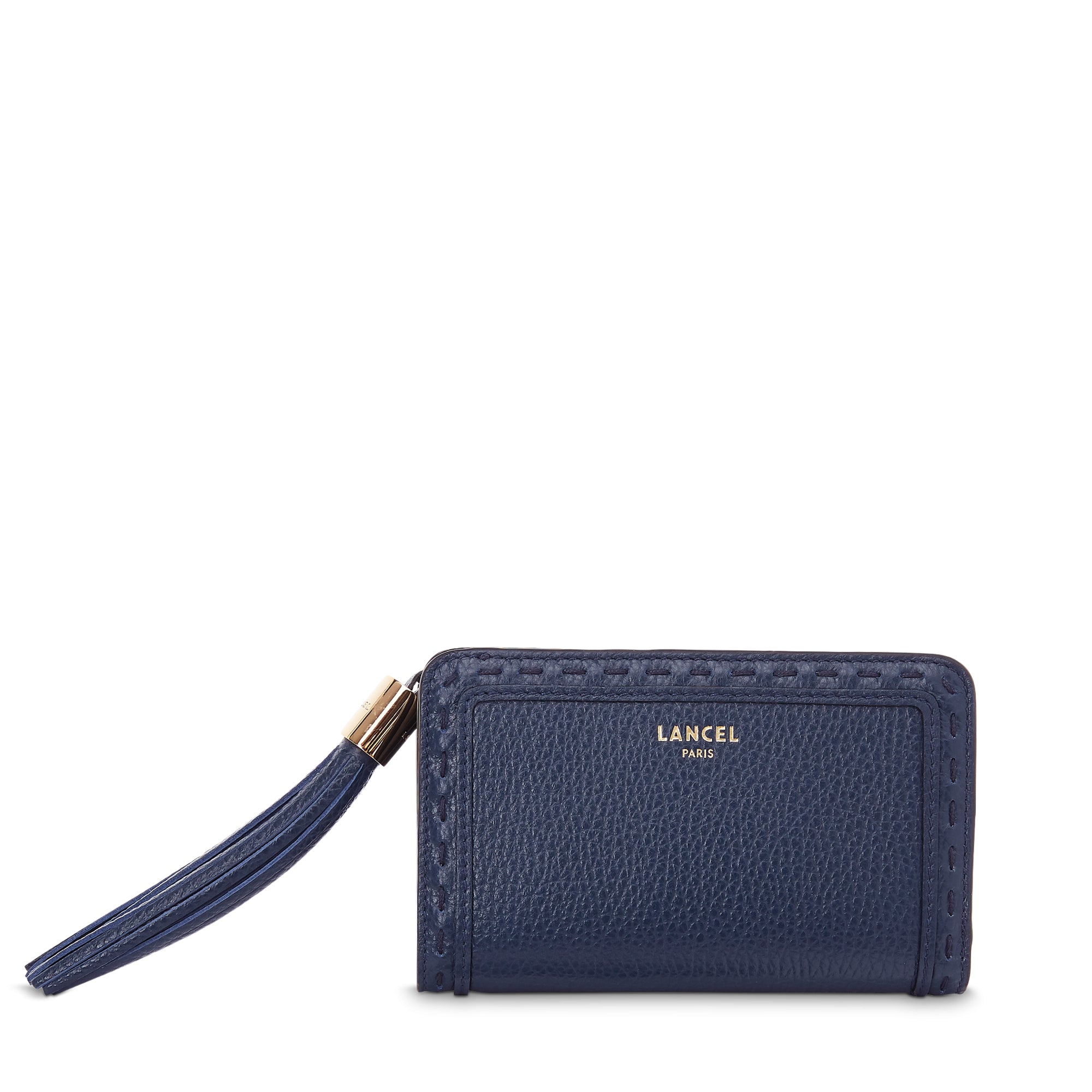 Portefeuille Premier Flirt zip en cuir grainé - Bleu pétrole