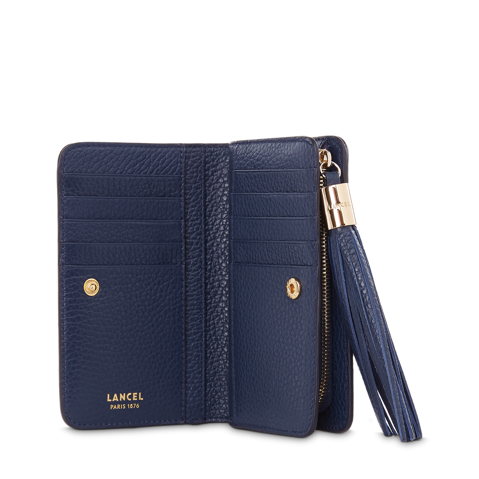 Portefeuille Premier Flirt zip en cuir grainé - Bleu pétrole