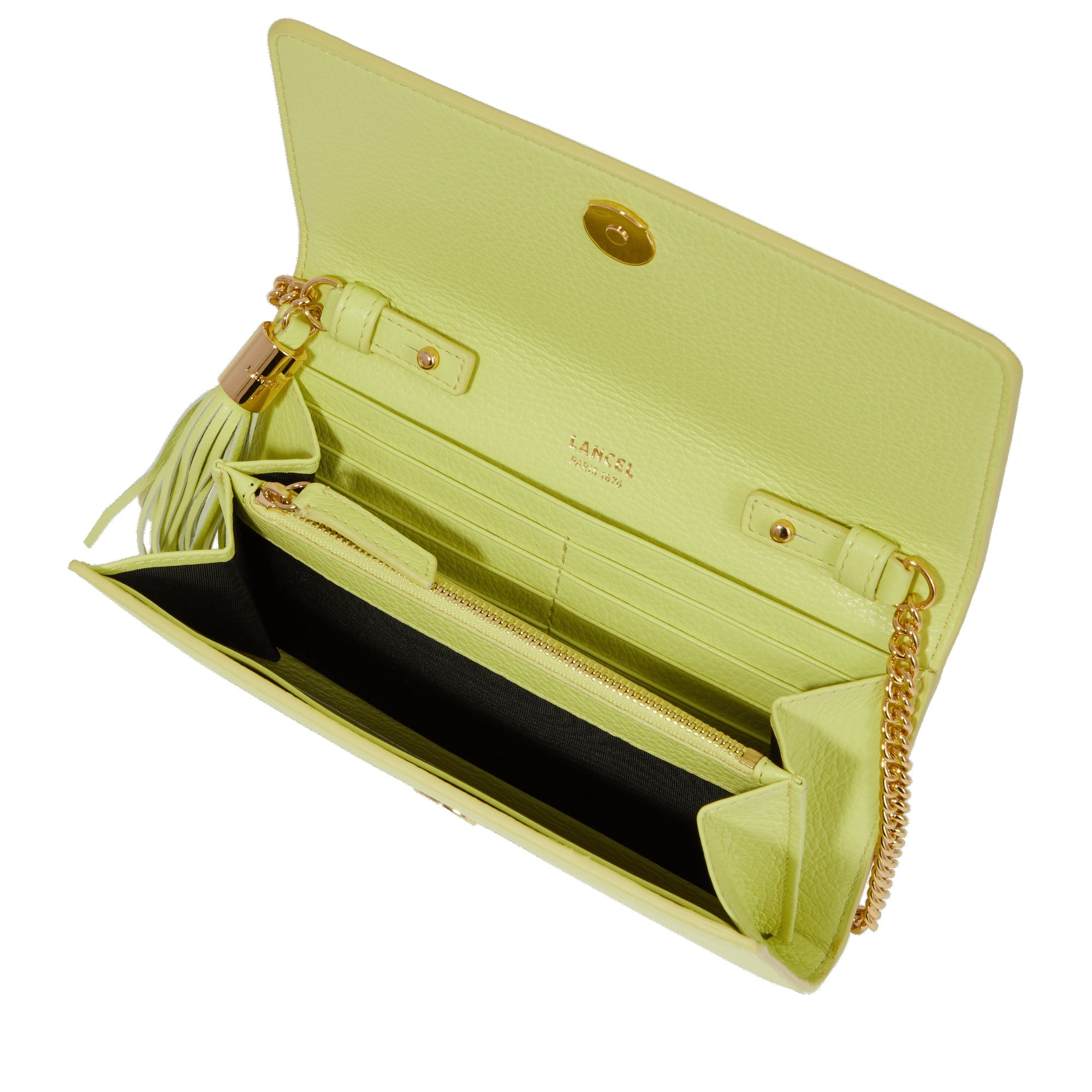 Portefeuille chaîne Premier Flirt en cuir grainé - Citron Vert