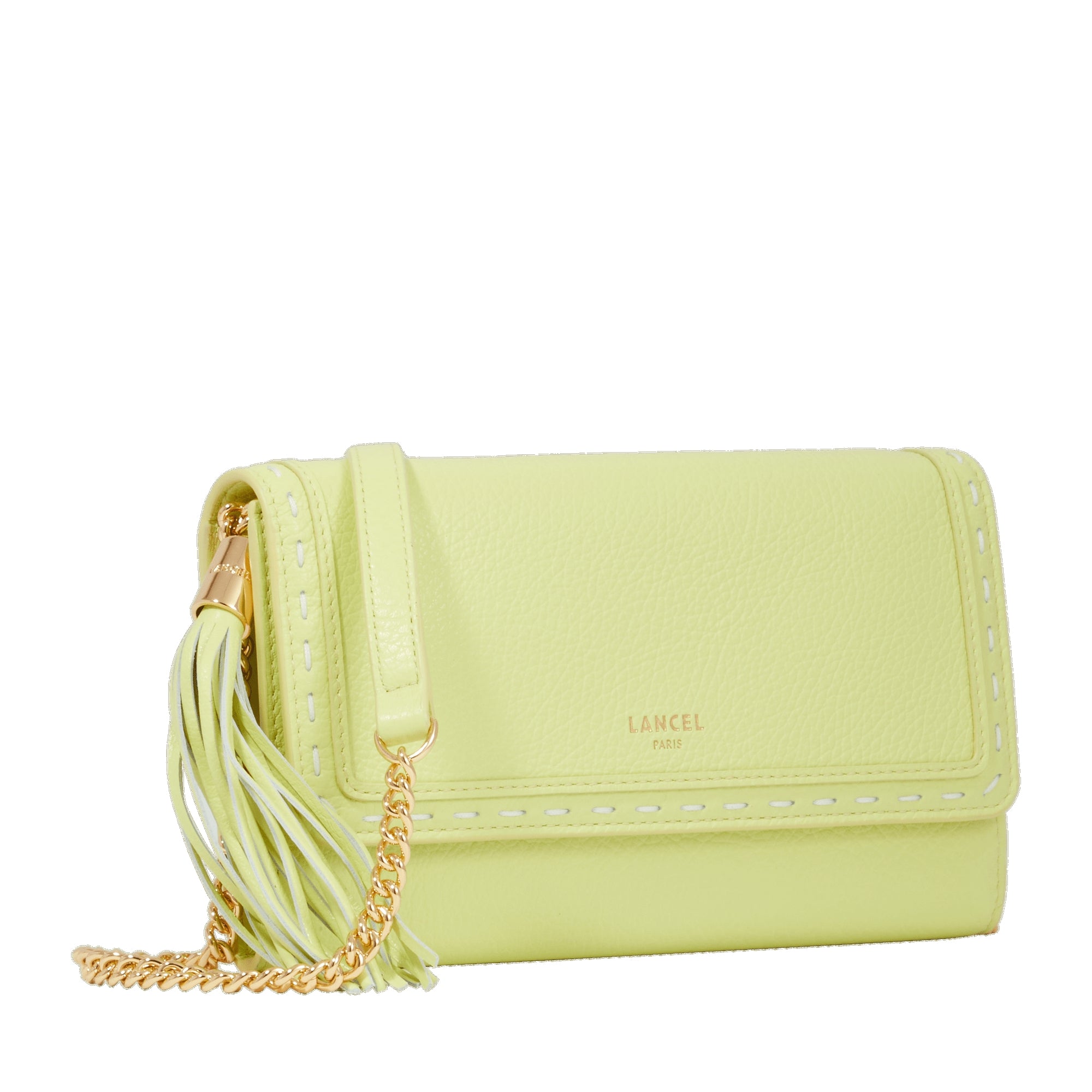 Portefeuille chaîne Premier Flirt en cuir grainé - Citron Vert