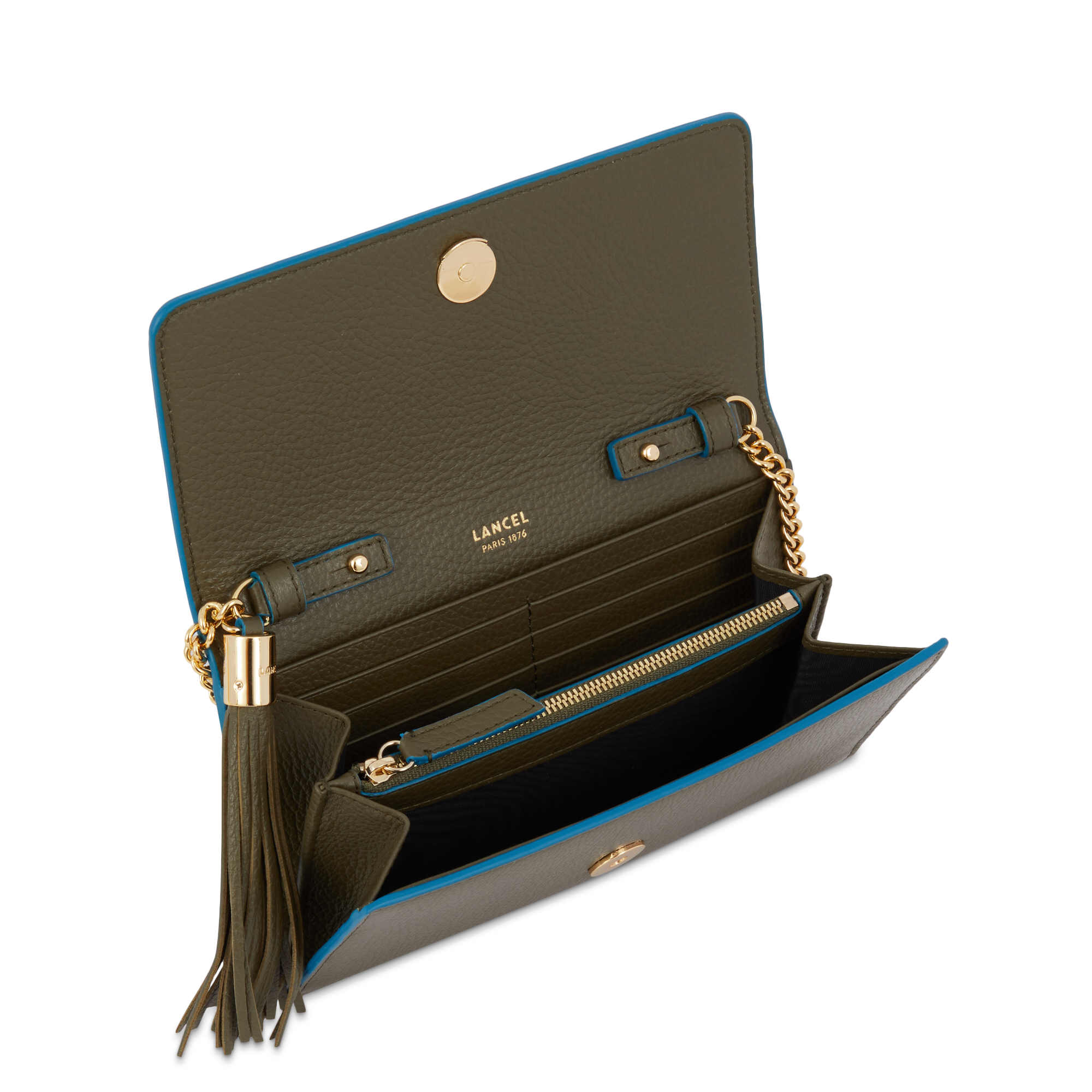 Portefeuille chaîne Premier Flirt en cuir grainé - Kaki foncéoncé