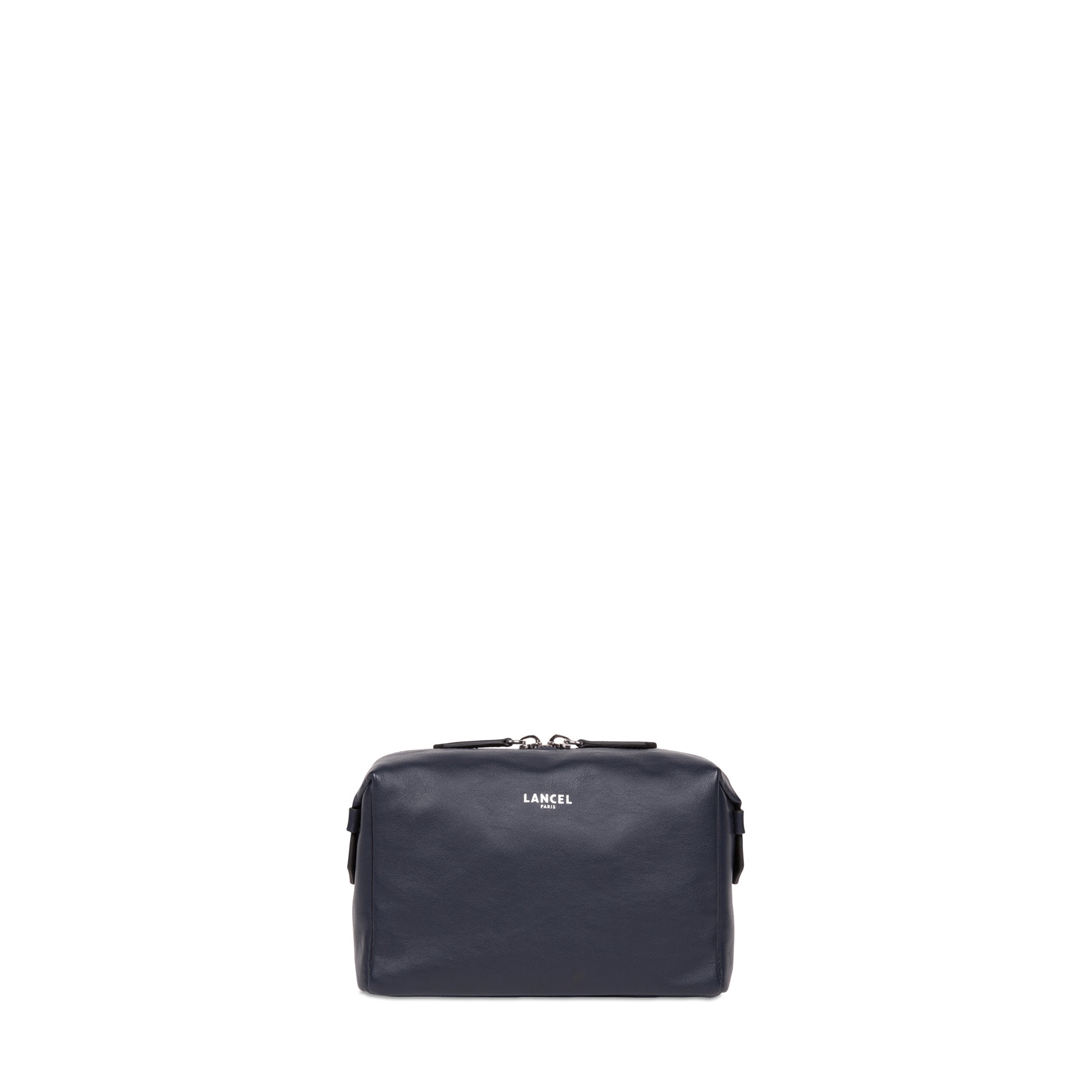 Trousse toilette Néo Pop M en cuir lisse - Bleu Marine