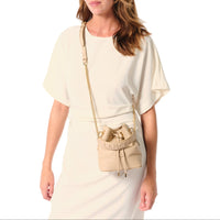 Ninon mini bucket bag in leather - Cappuccino & Gold