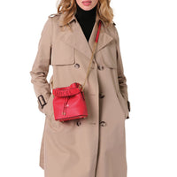 Mini sac seau Ninon en cuir grainé - Rouge Baiser