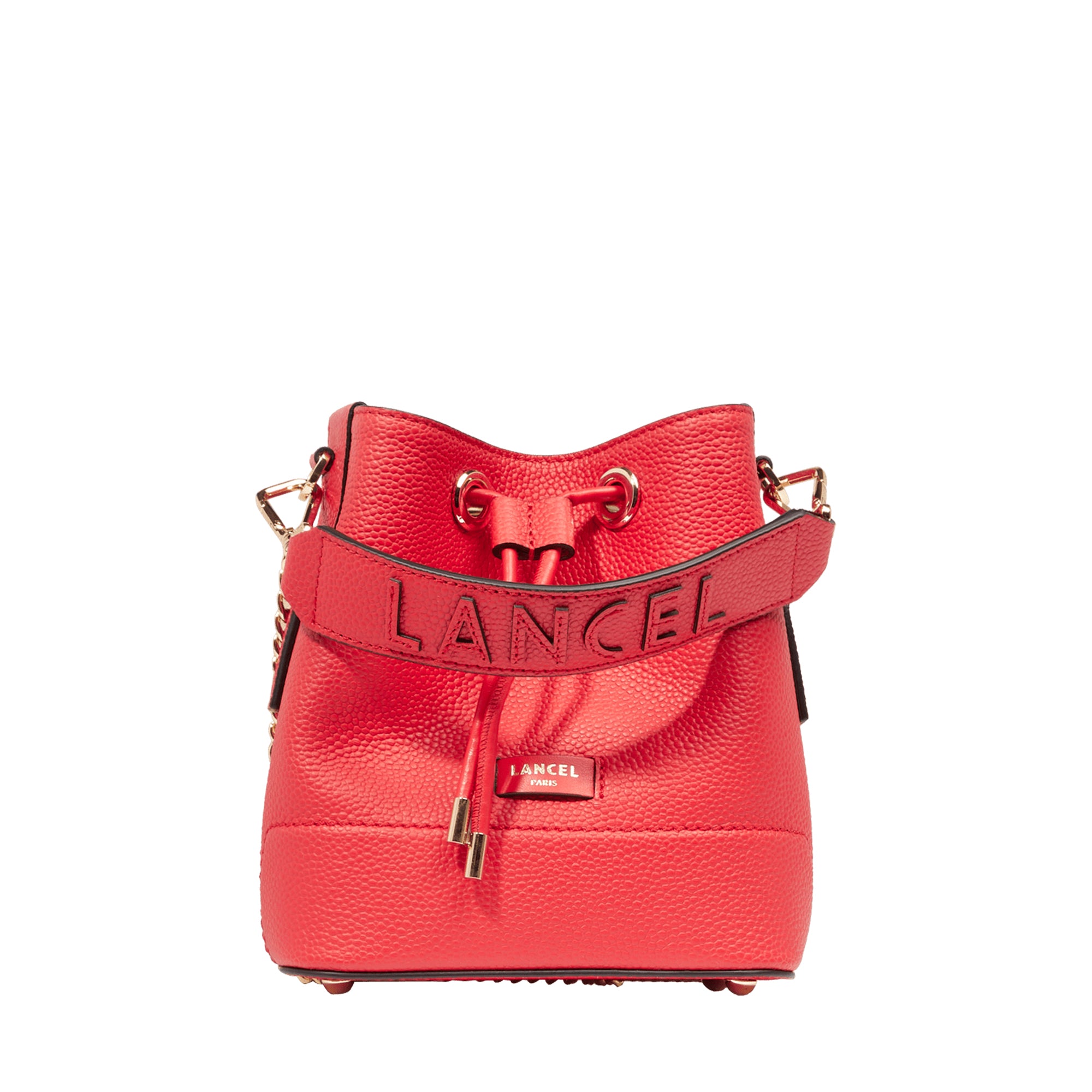 Mini sac seau Ninon en cuir grainé - Rouge Baiser
