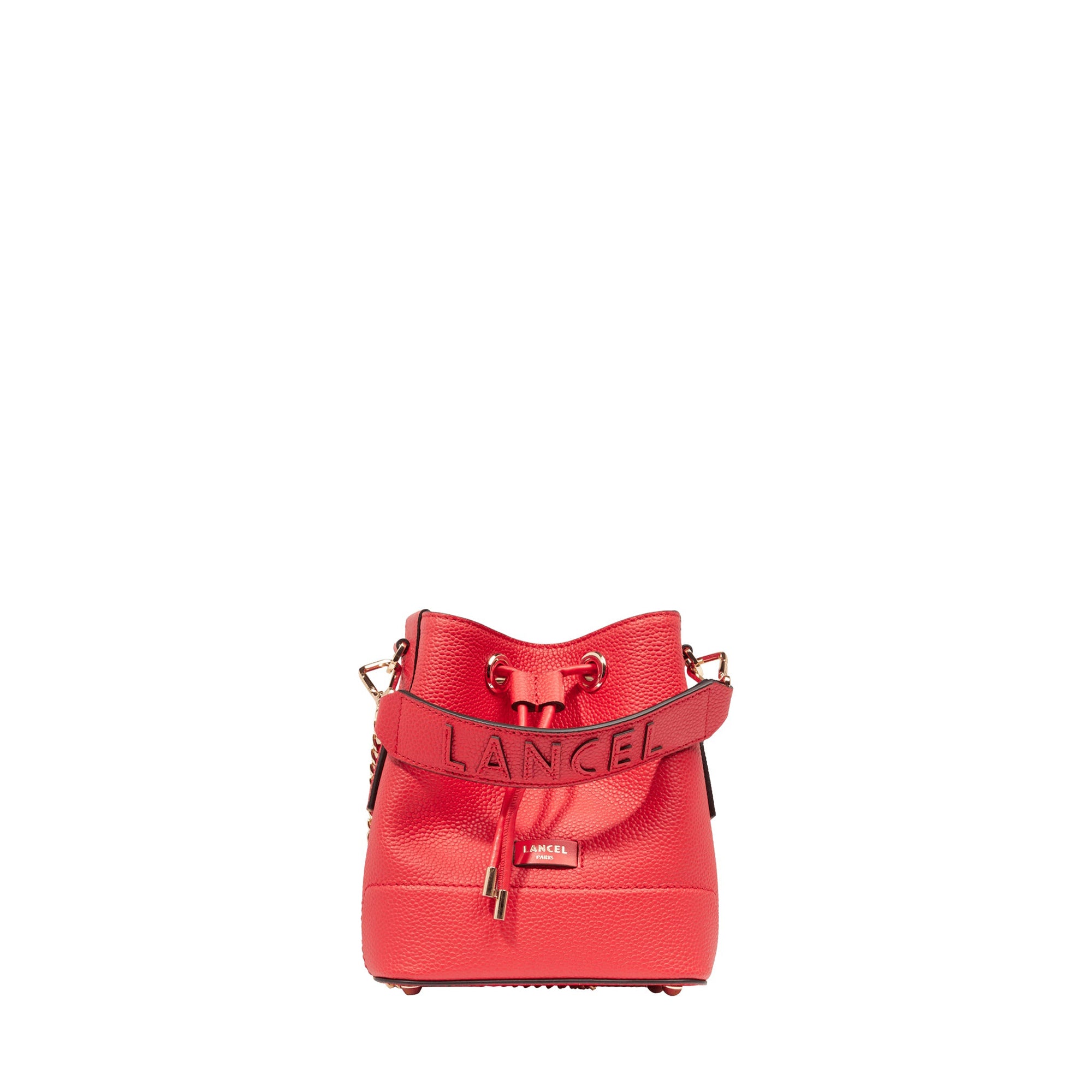 Mini sac seau Ninon en cuir grainé - Rouge Baiser
