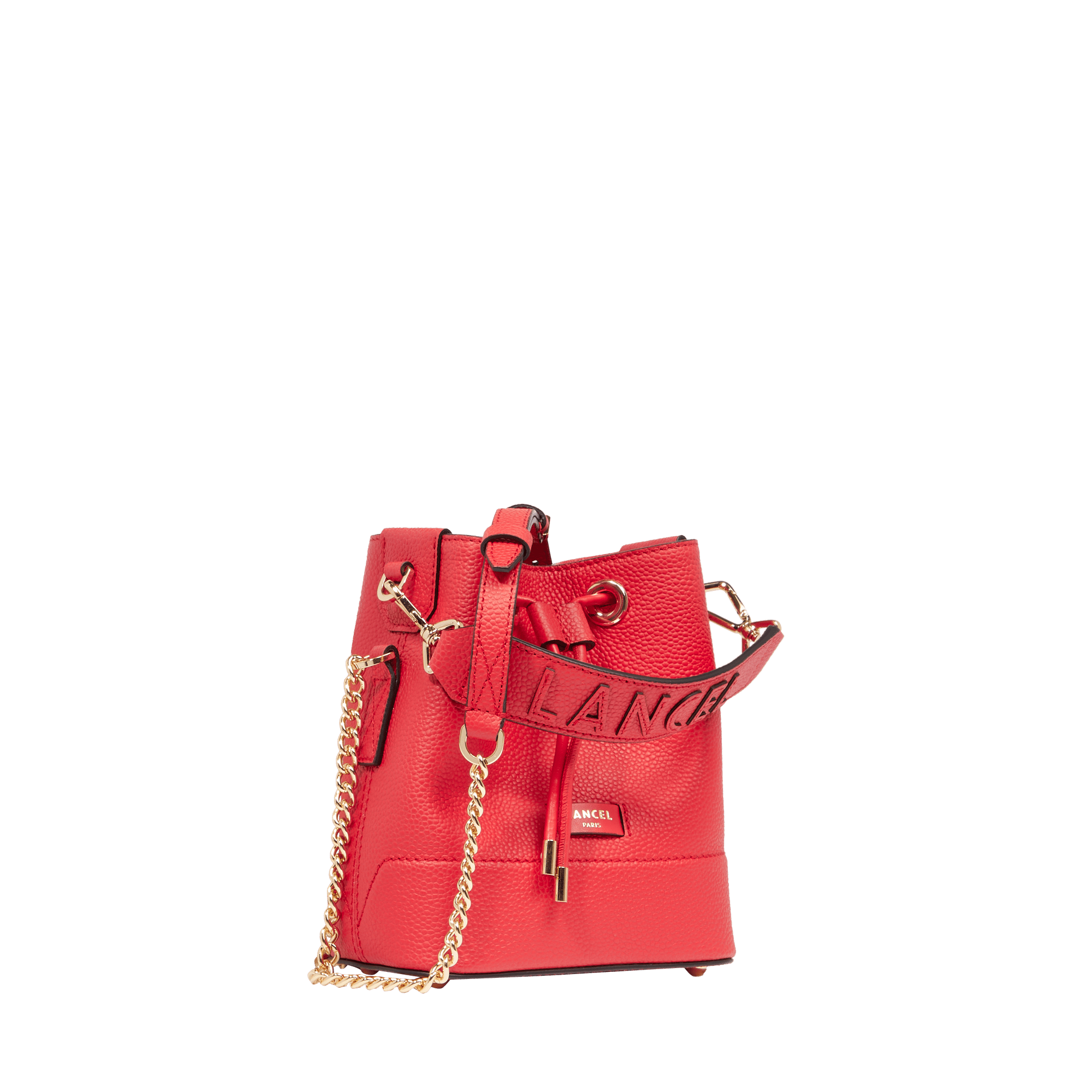 Mini sac seau Ninon en cuir grainé - Rouge Baiser