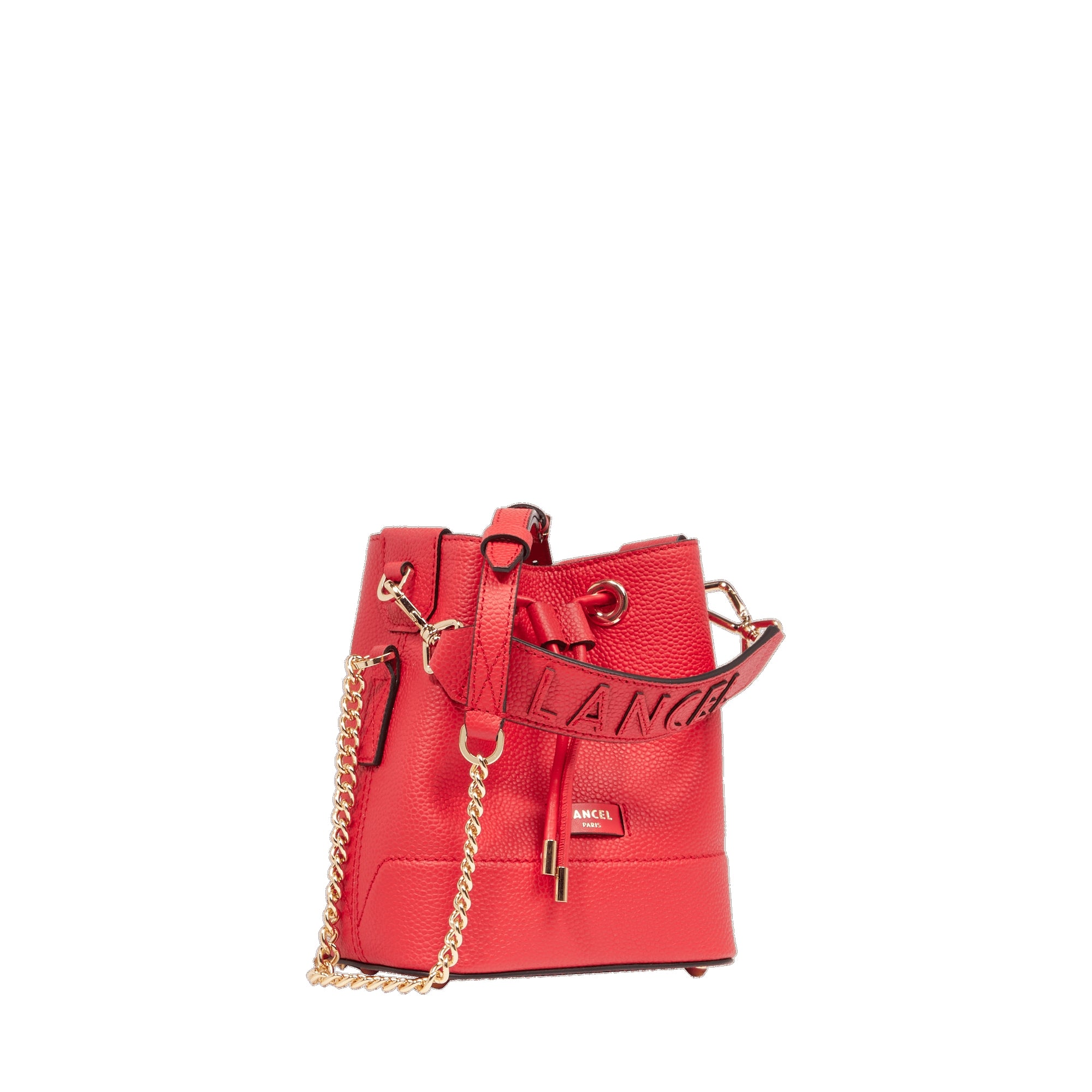 Mini sac seau Ninon en cuir grainé - Rouge Baiser