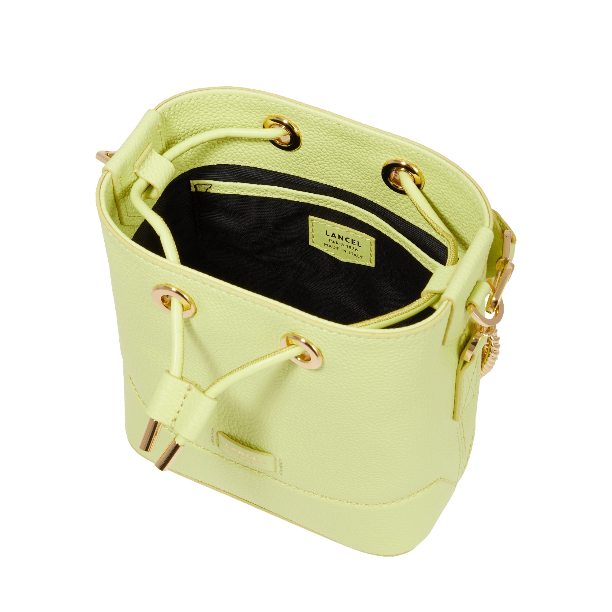 Mini sac seau Ninon en cuir grainé - Citron Vert