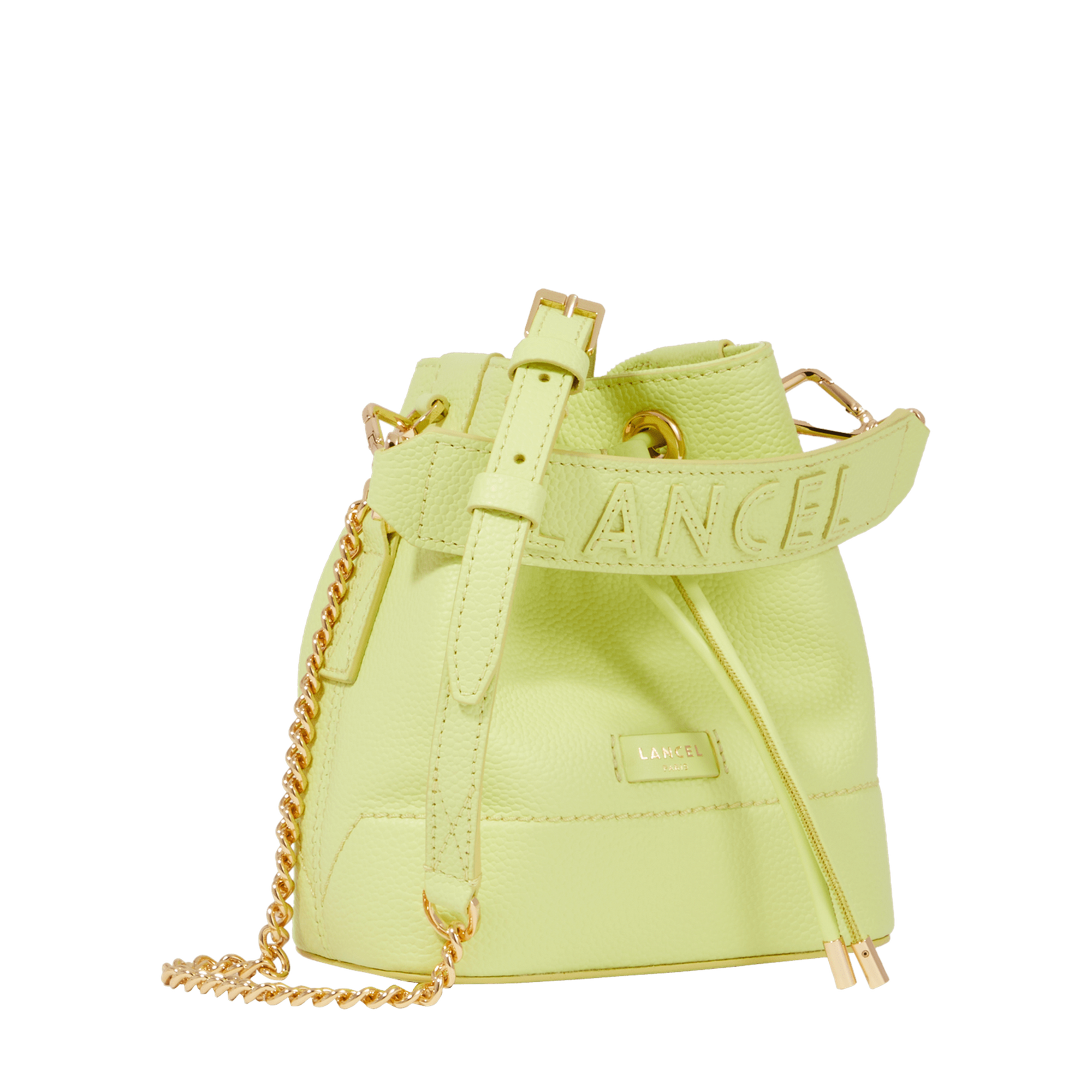 Mini sac seau Ninon en cuir grainé - Citron Vert