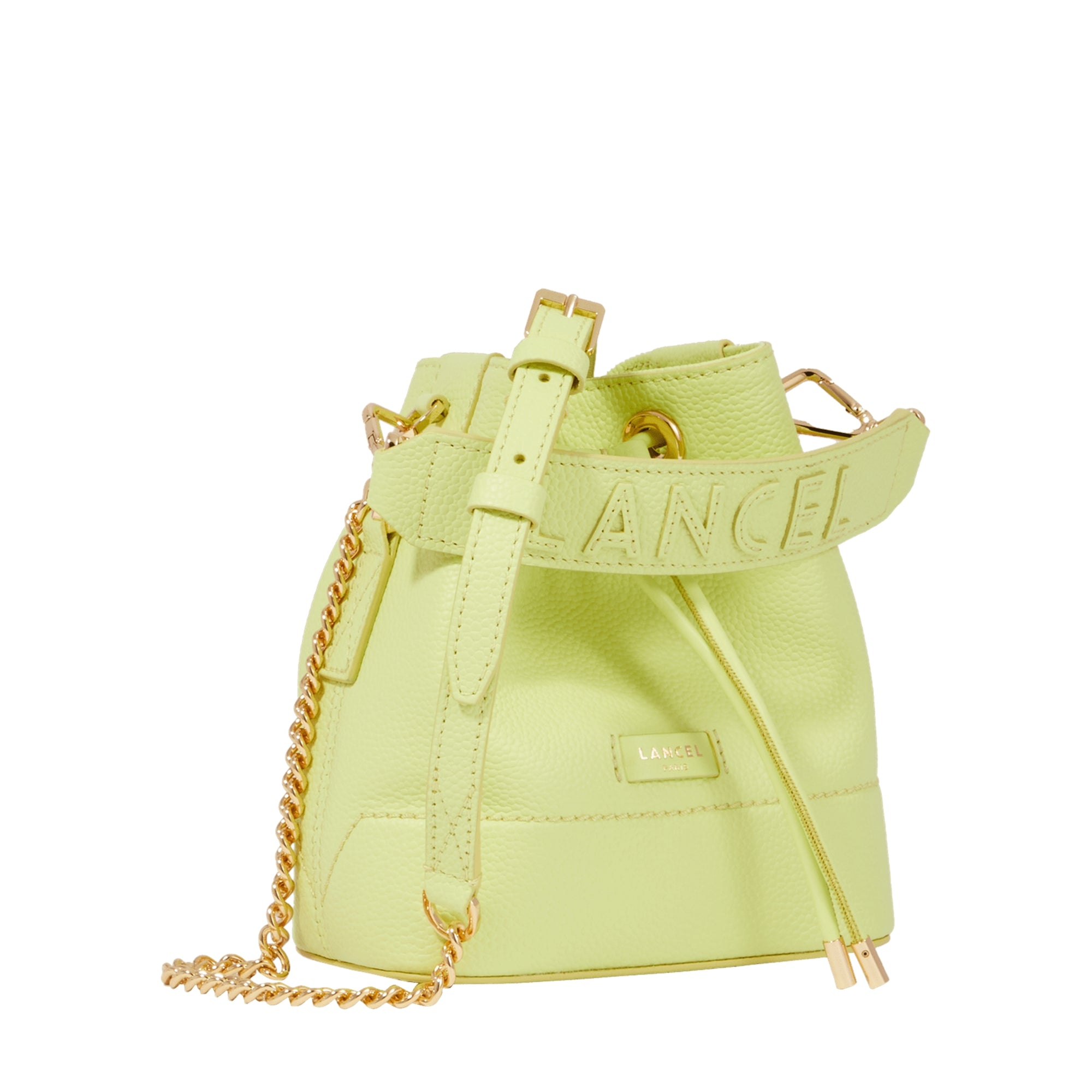 Mini sac seau Ninon en cuir grainé - Citron Vert