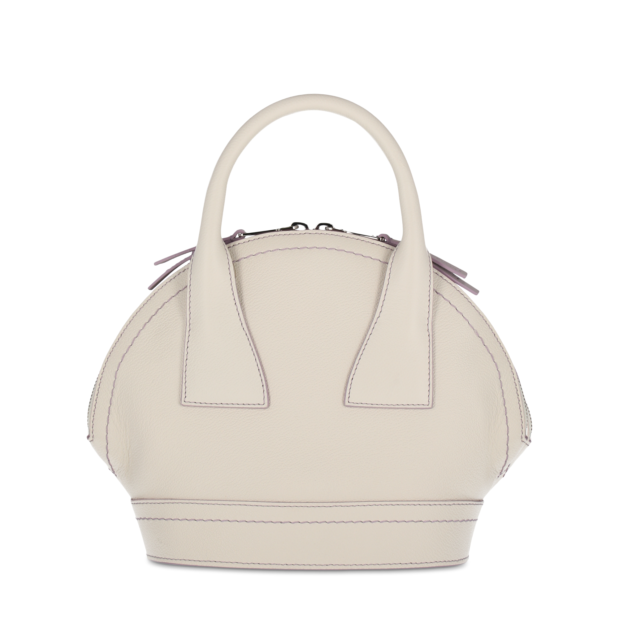 Sac porté main Macaron S en cuir grainé - Neige