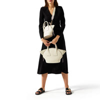 Sac porté main Macaron S en cuir grainé - Neige