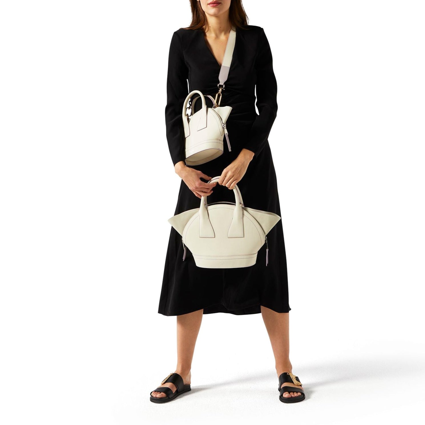 Sac porté main Macaron S en cuir grainé - Neige