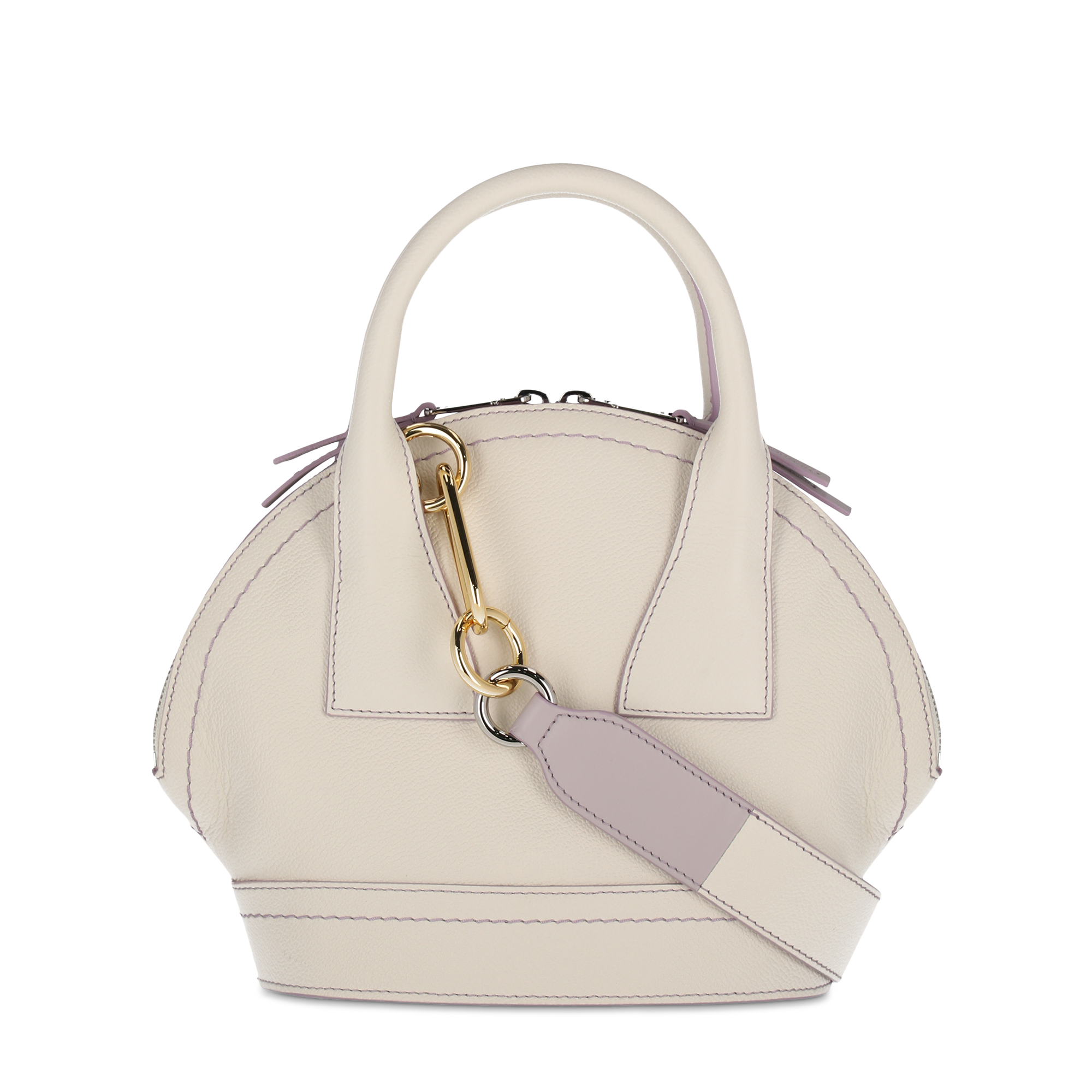 Sac porté main Macaron S en cuir grainé - Neige