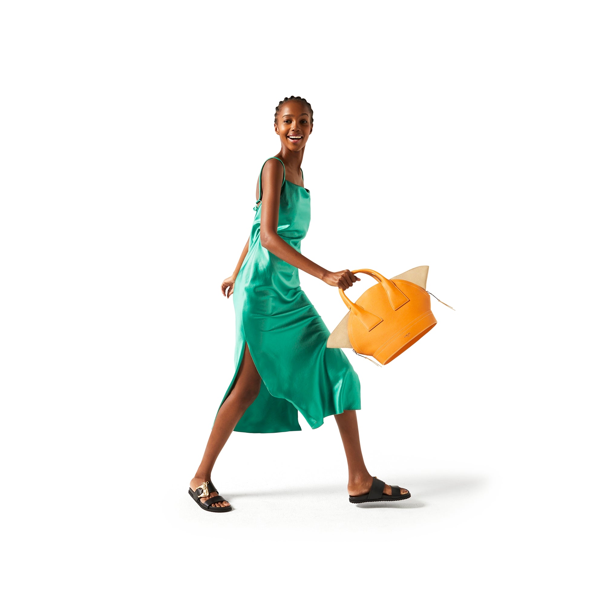 Sac porté main M Macaron en cuir - Mandarine