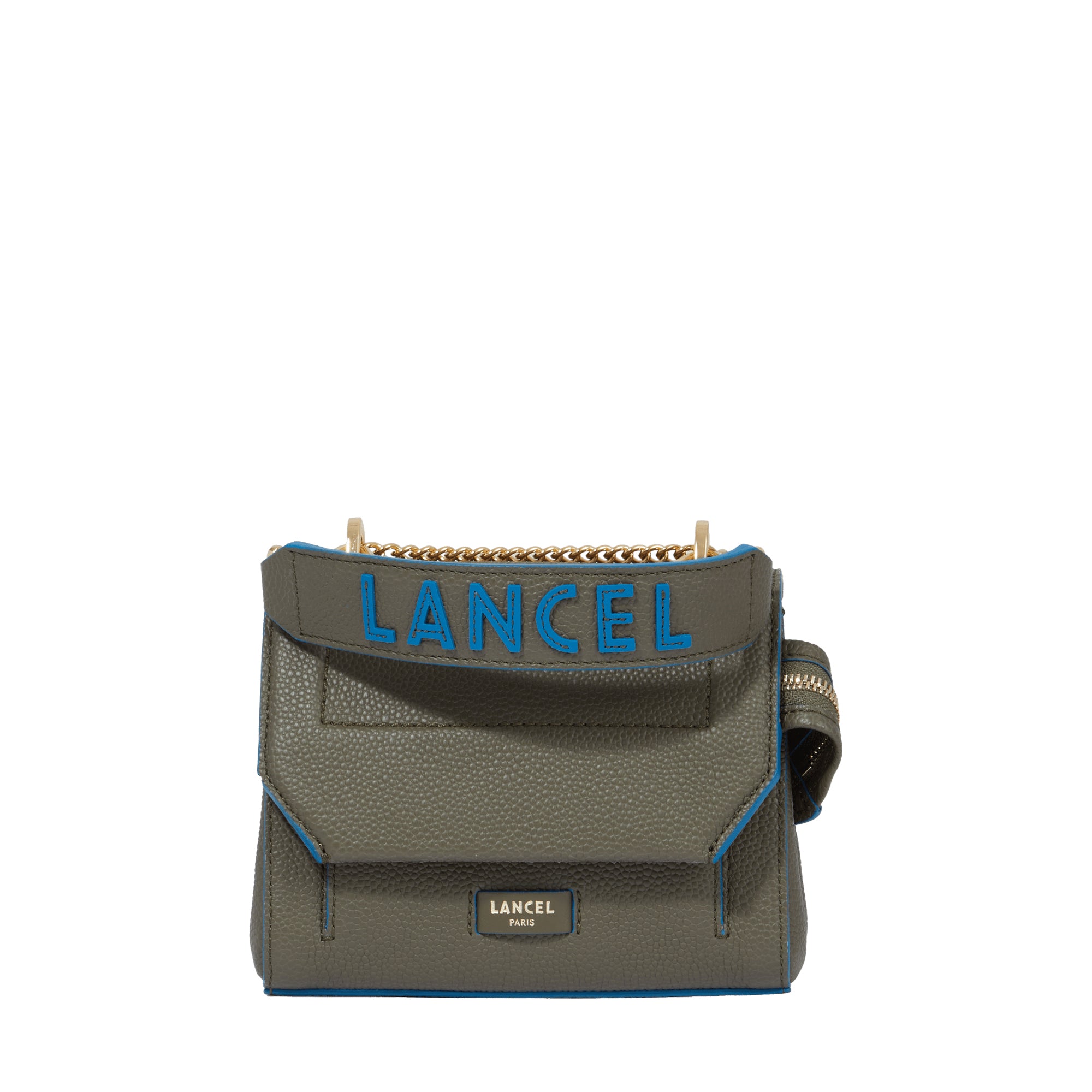 Sac rabat Ninon S en cuir grainé - Kaki foncé & Cobal