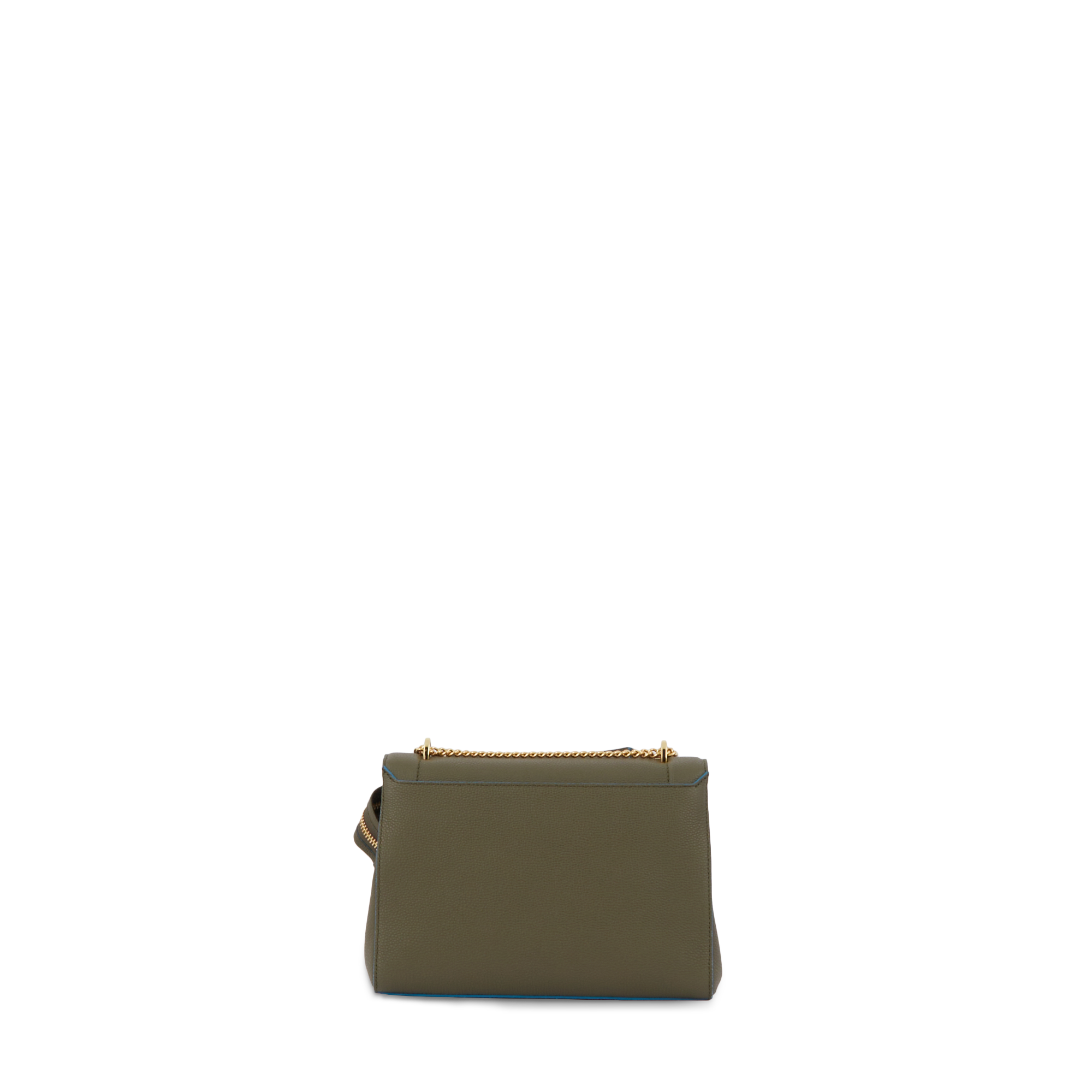 Sac rabat Ninon S en cuir grainé - Kaki foncé & Cobal