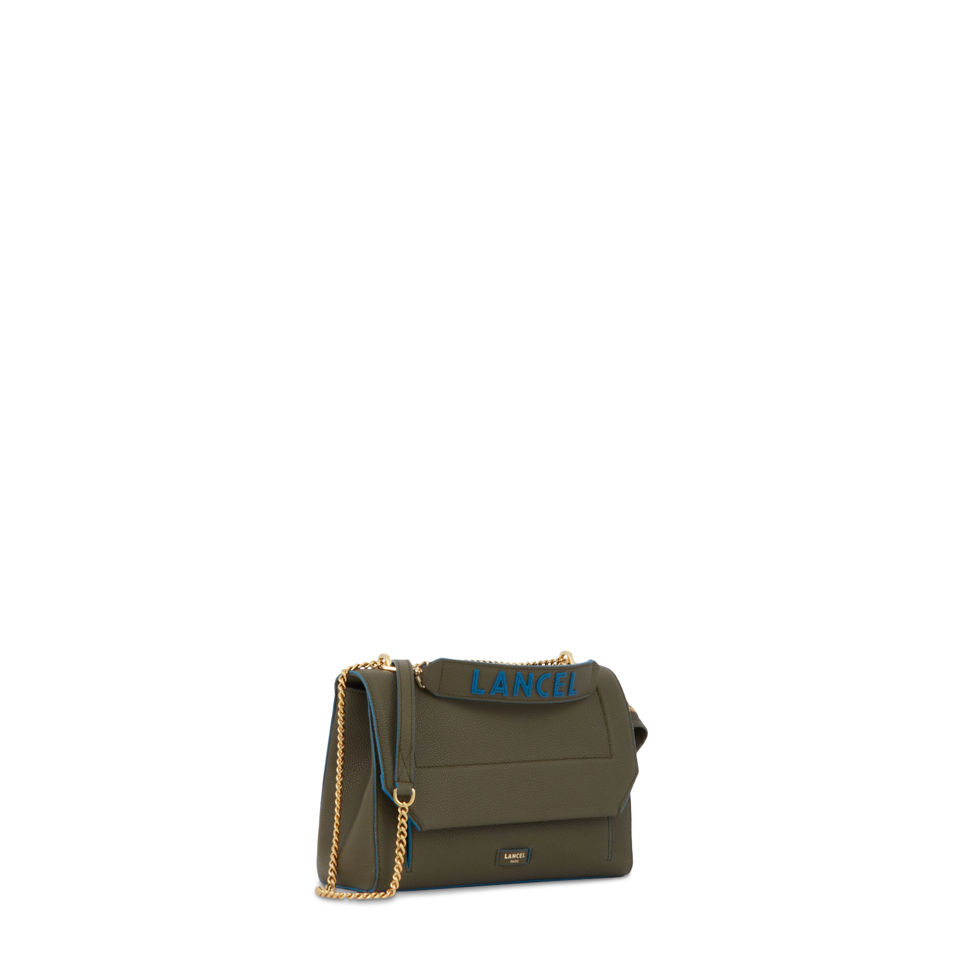 Sac rabat Ninon S en cuir grainé - Kaki foncé & Cobal