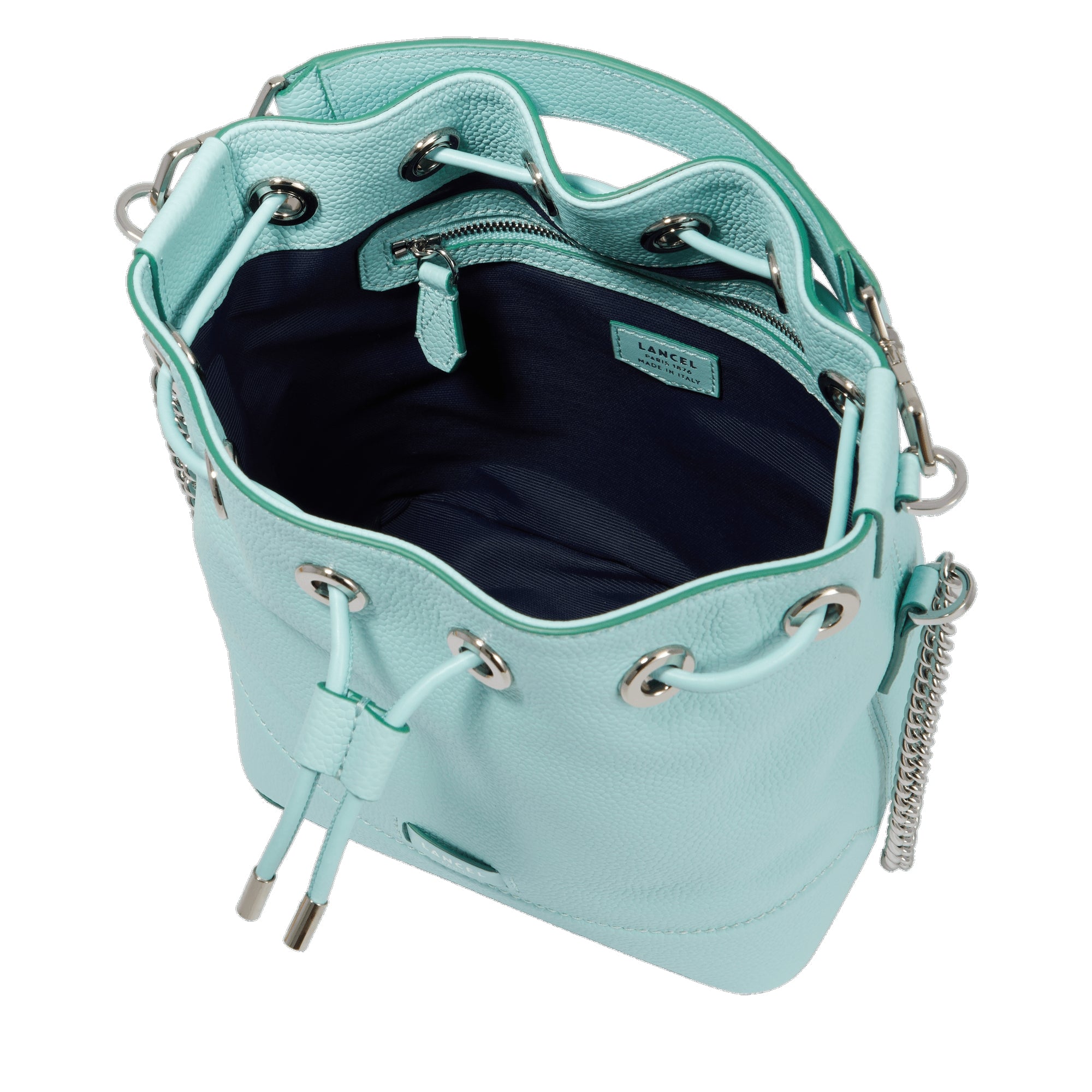 Sac seau S Ninon en cuir grainé - Menthe & Emeraude
