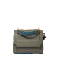 Sac rabat M Ninon en cuir grainé - Kaki foncé & Cobal