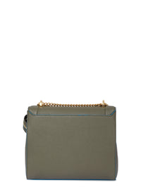 Sac rabat M Ninon en cuir grainé - Kaki foncé & Cobal