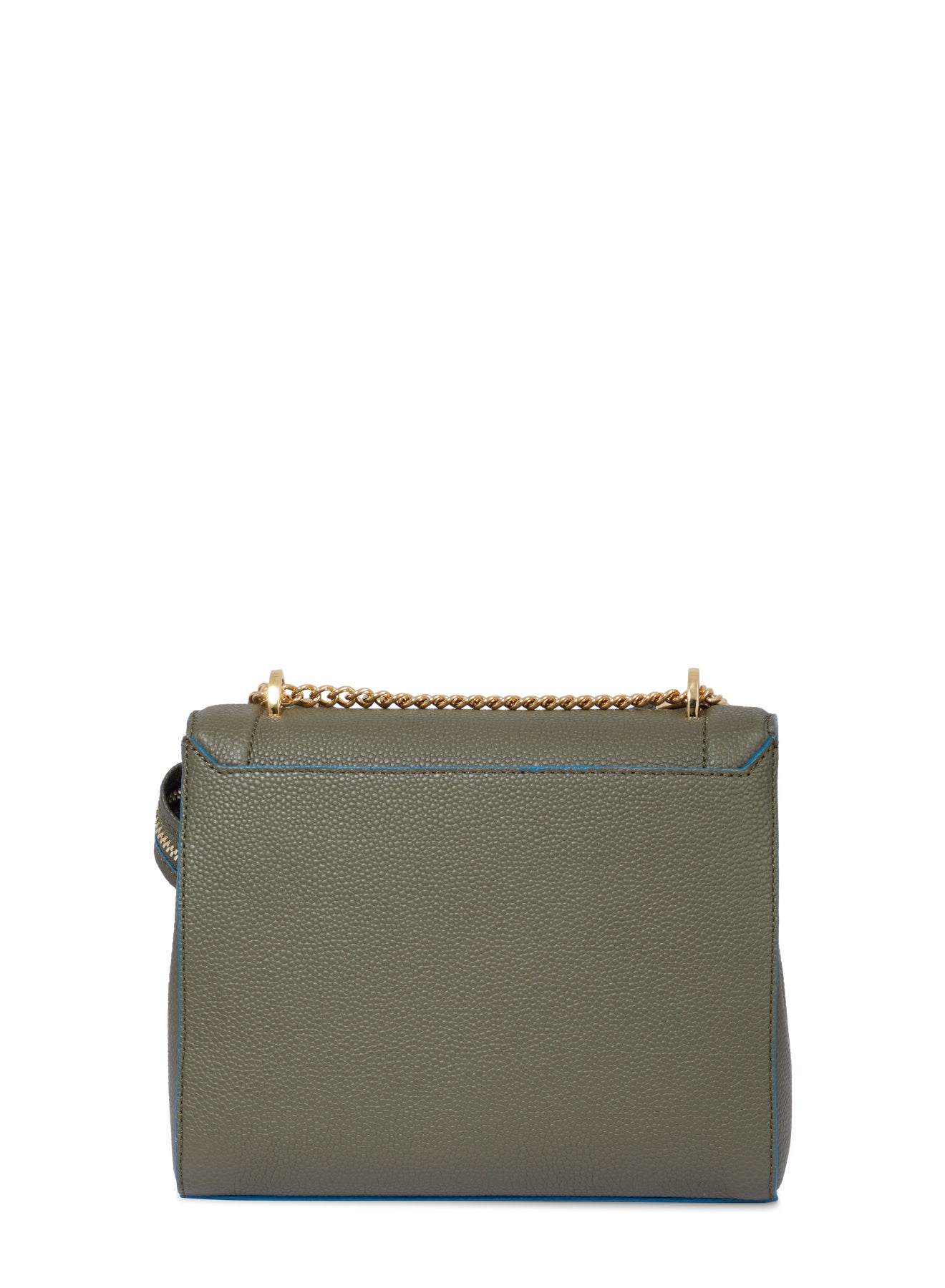 Sac rabat M Ninon en cuir grainé - Kaki foncé & Cobal