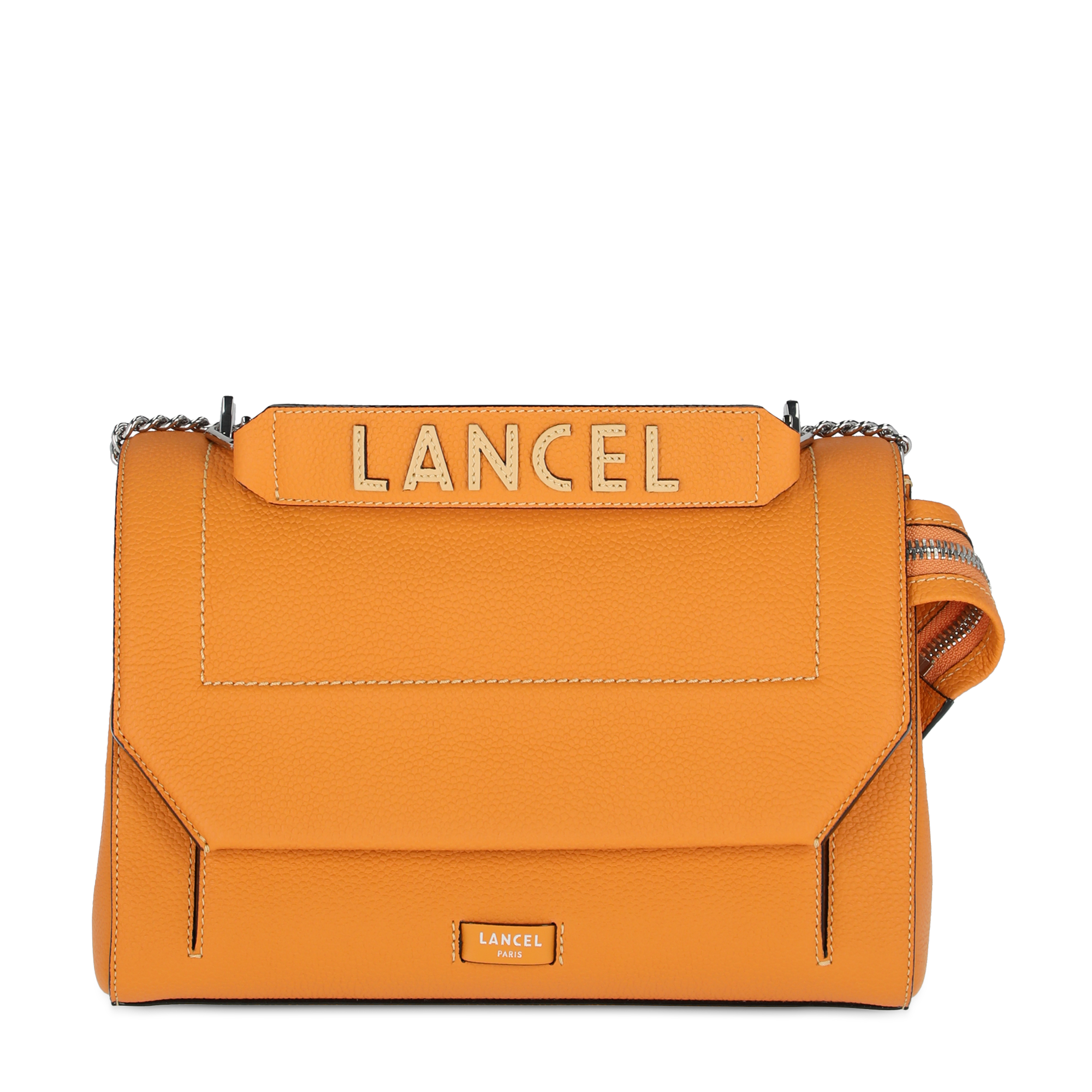 Sac rabat Ninon L en cuir grainé - Mandarine & Paill