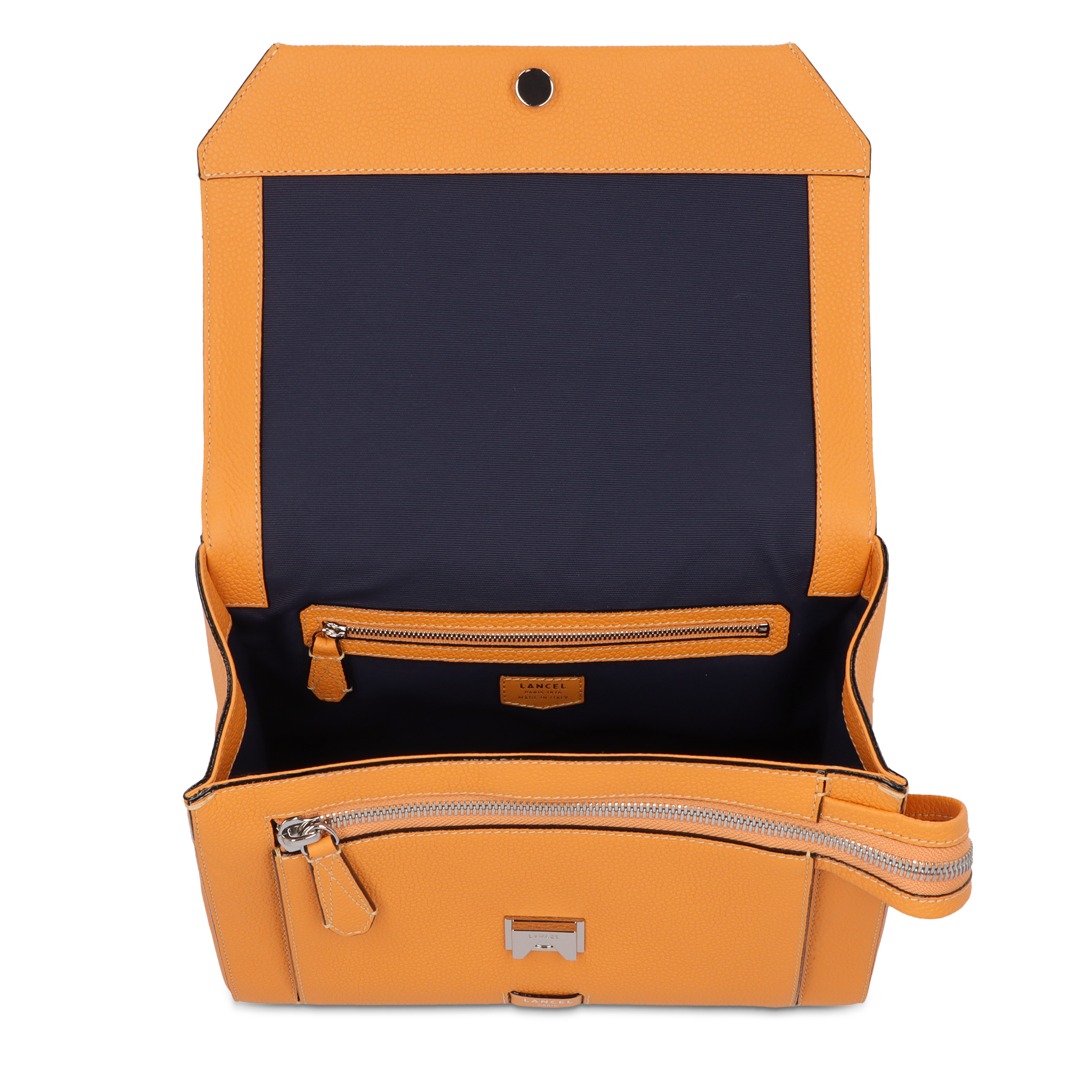Sac rabat Ninon L en cuir grainé - Mandarine & Paill