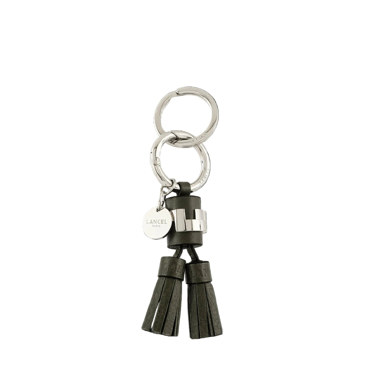 Porte-clés pompon duo Neo Carre en cuir - Kaki