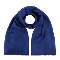 "Lancelgram" patterned shawl in a silk and wool blend - Blue