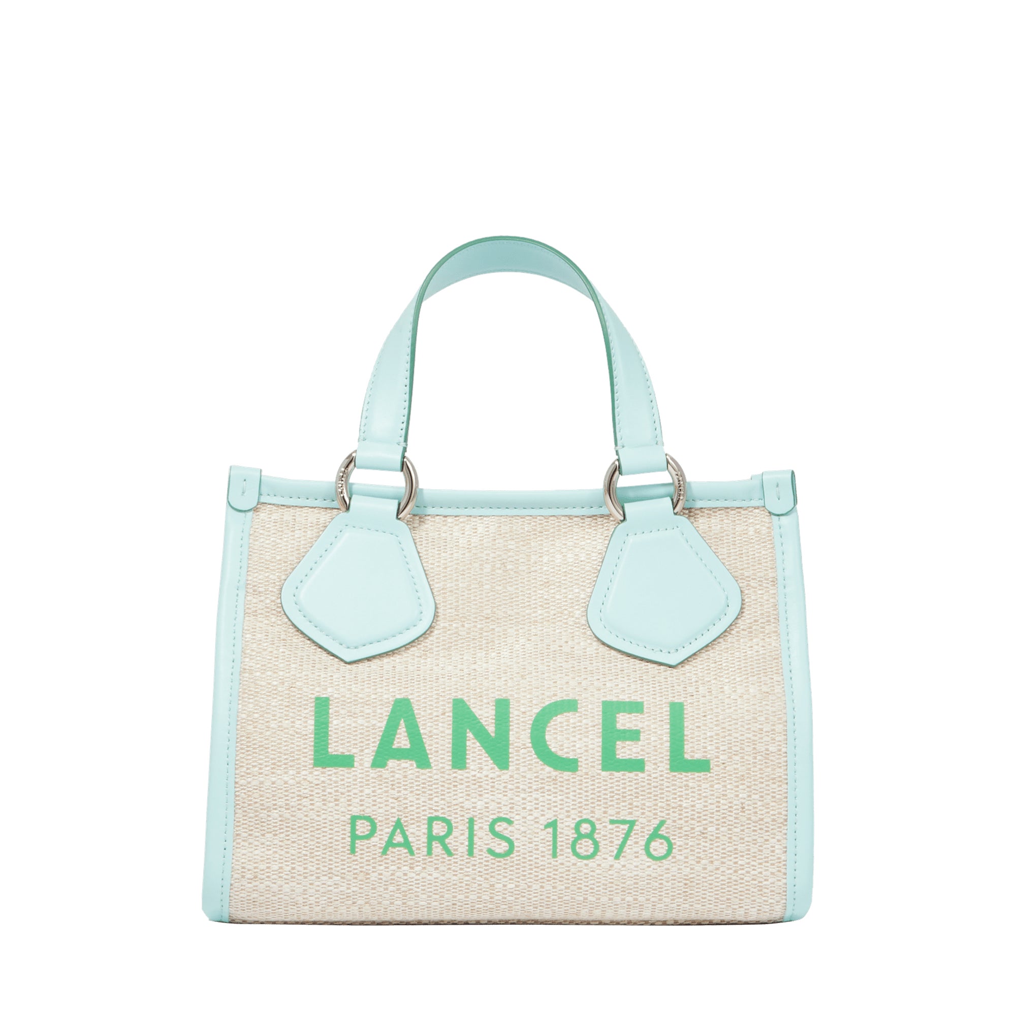 Sac cabas zippé Lancel tote S en toile - Naturel & Menthe