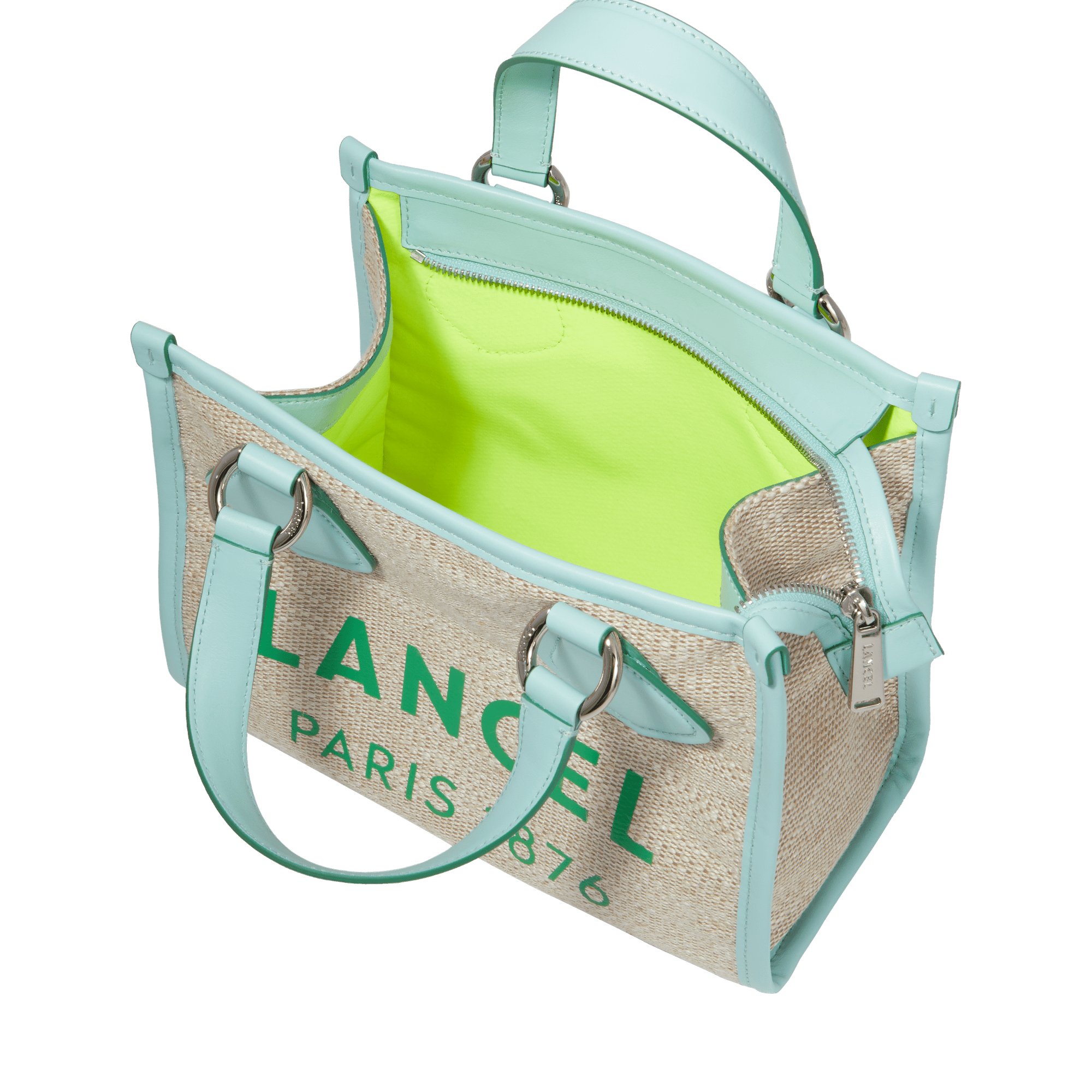 Sac cabas zippé Lancel tote S en toile - Naturel & Menthe