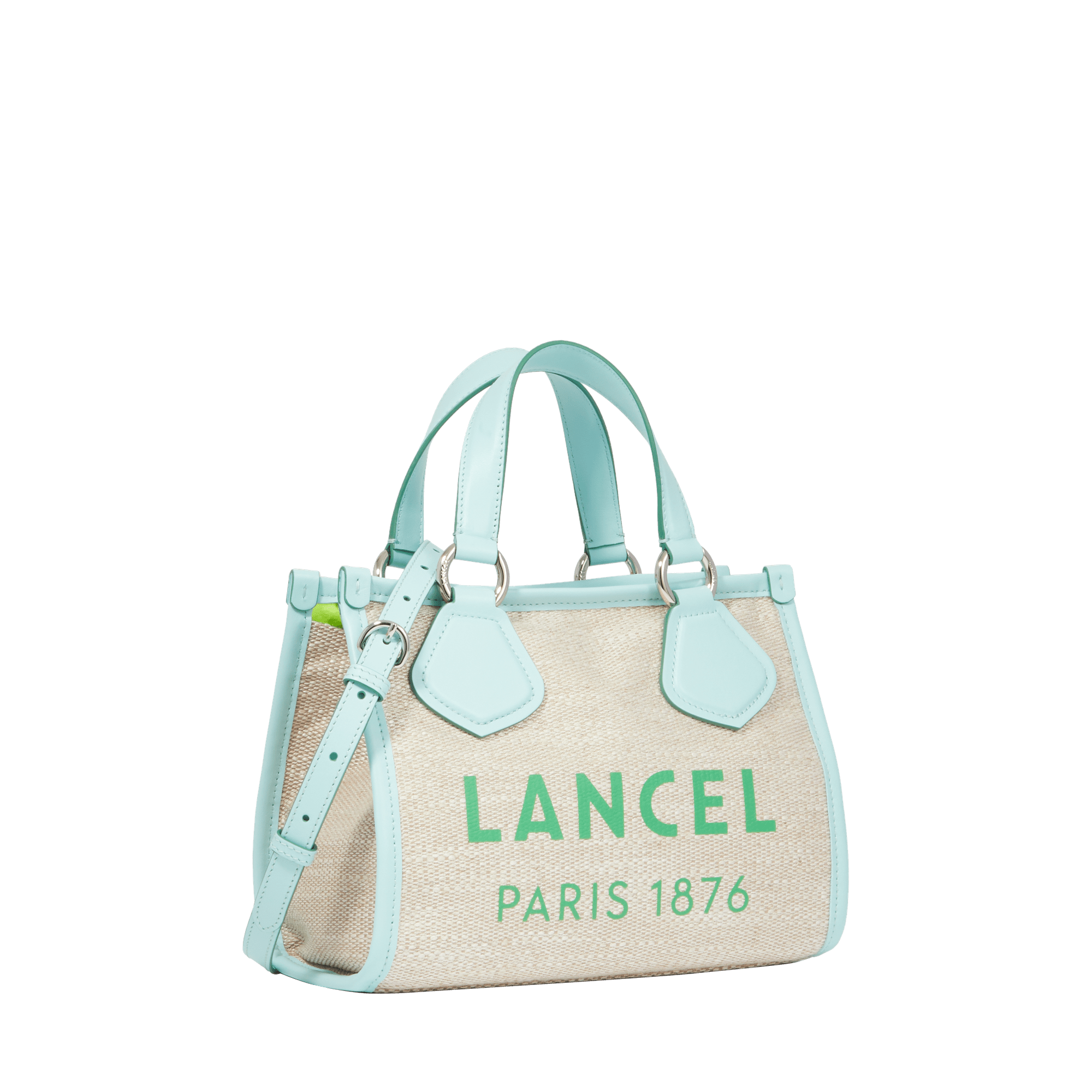 Sac cabas zippé Lancel tote S en toile - Naturel & Menthe