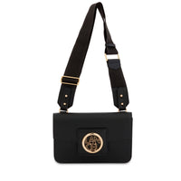 Mini sac porté-croisé nomade Roxane en cuir lisse - Noir & Doré