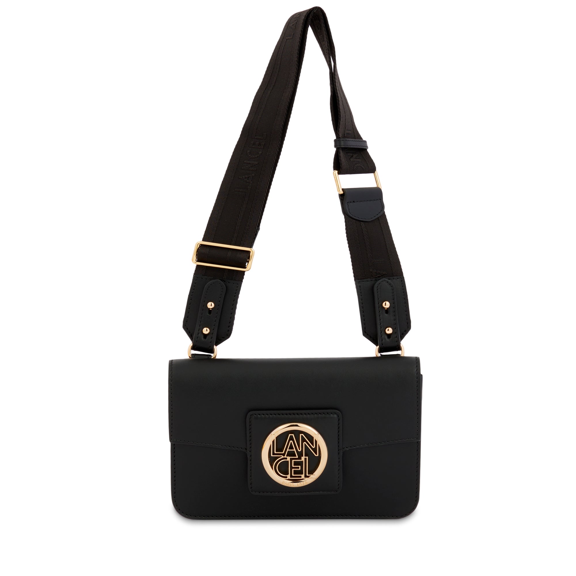 Mini sac porté-croisé nomade Roxane en cuir lisse - Noir & Doré
