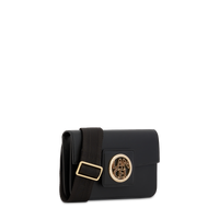 Mini sac porté-croisé nomade Roxane en cuir lisse - Noir & Doré