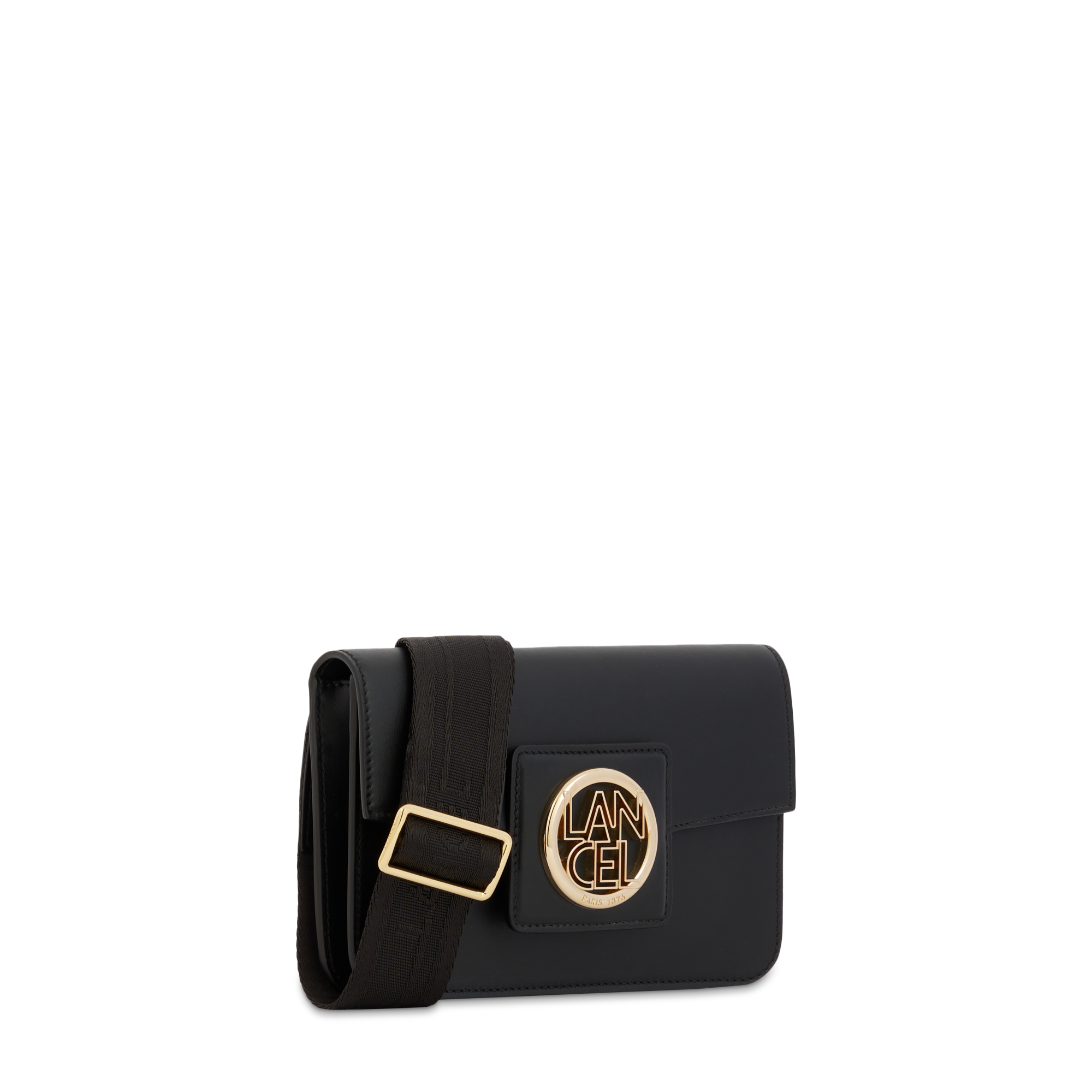 Mini sac porté-croisé nomade Roxane en cuir lisse - Noir & Doré