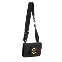 Mini sac porté-croisé nomade Roxane en cuir lisse - Noir & Doré