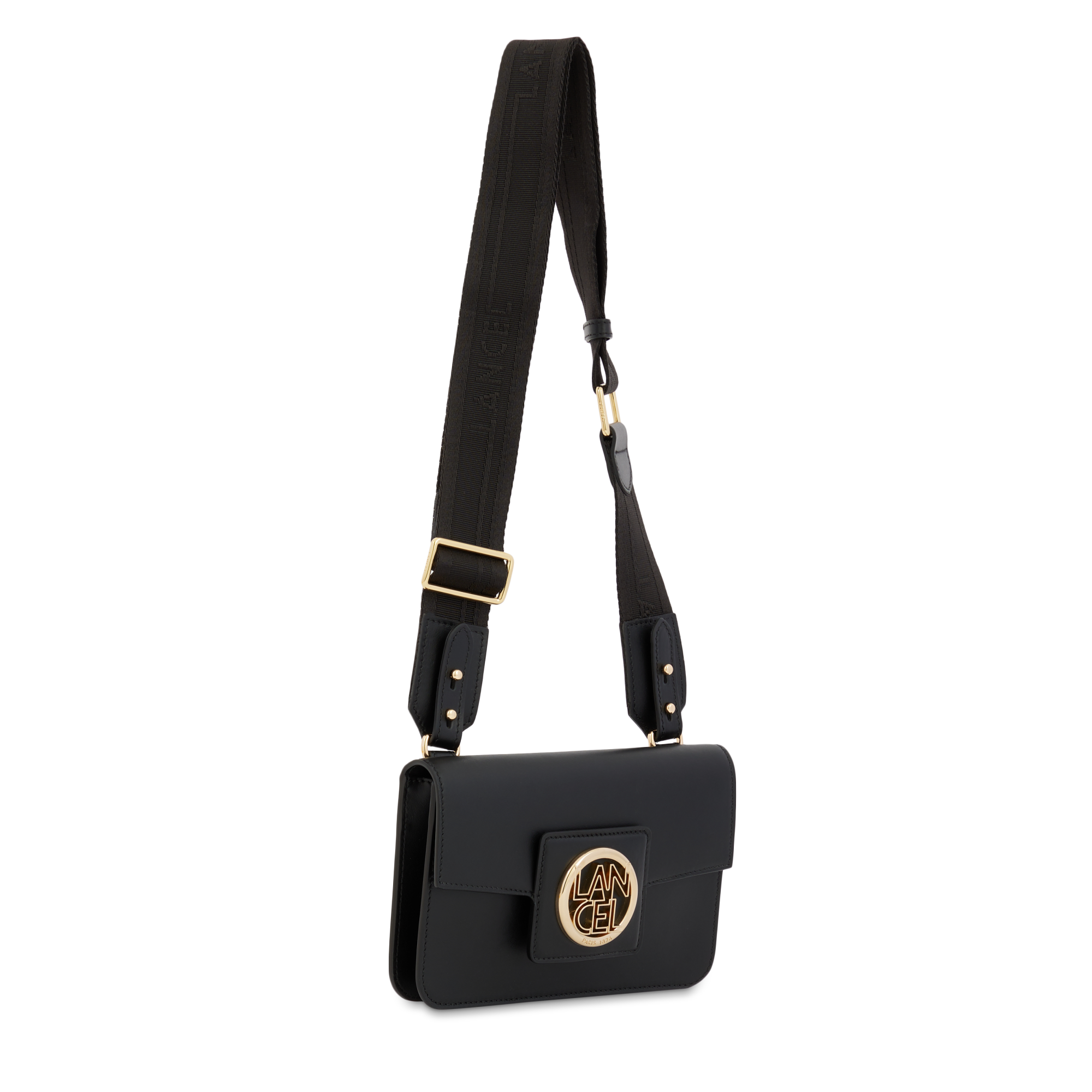 Mini sac porté-croisé nomade Roxane en cuir lisse - Noir & Doré