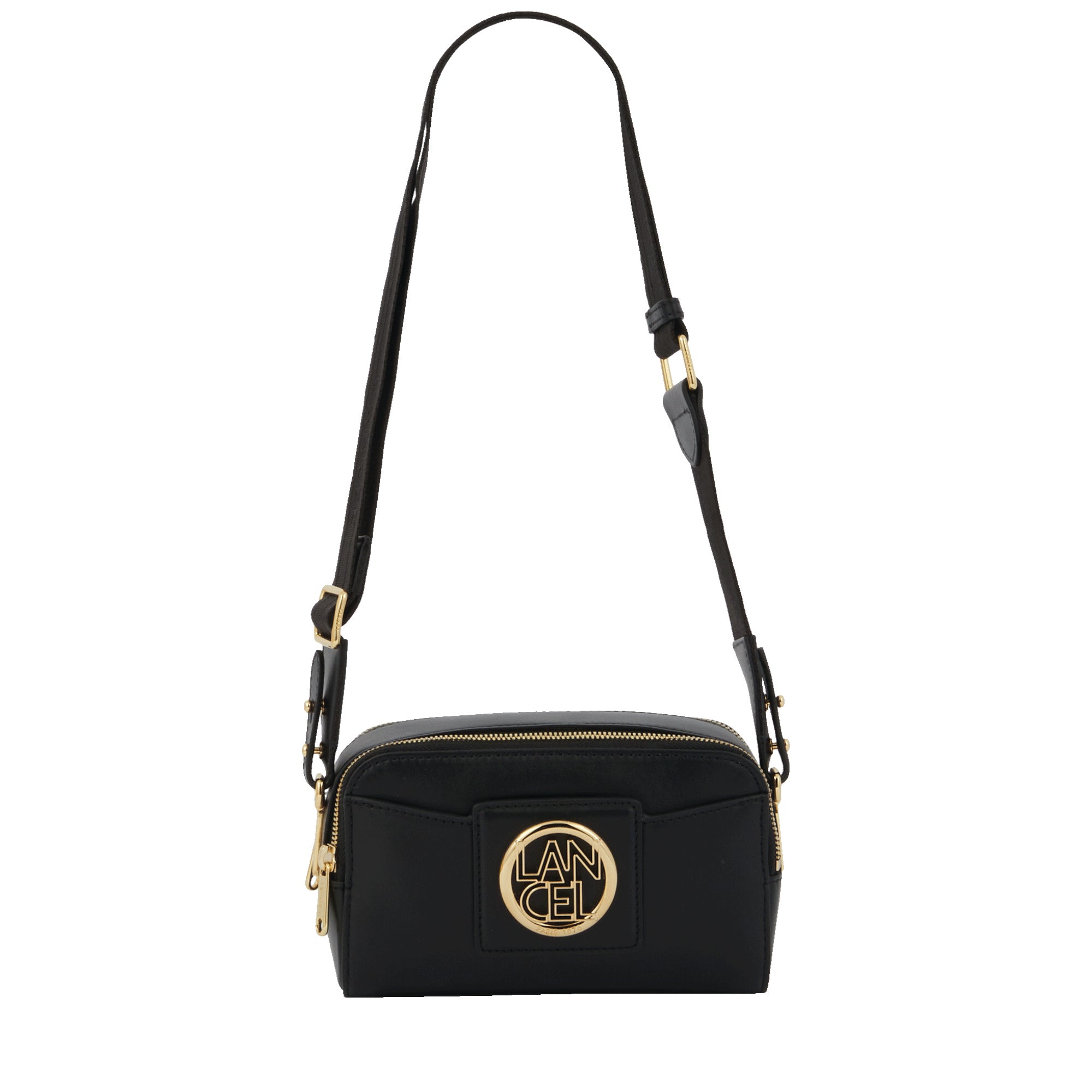 Sac caméra Roxane en cuir lisse - Noir & Doré