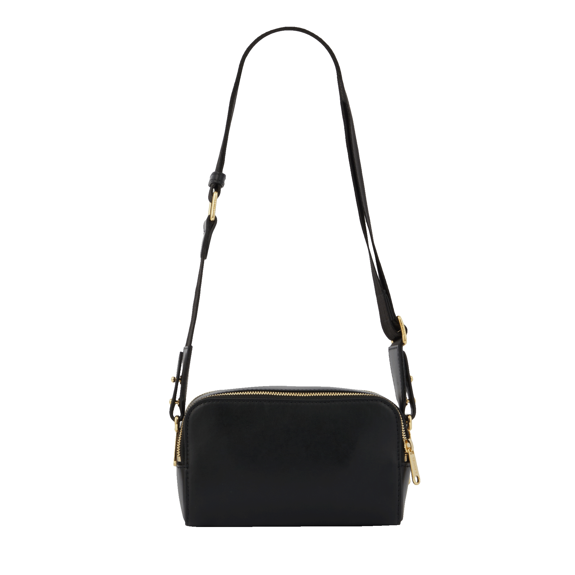 Sac caméra Roxane en cuir lisse - Noir & Doré