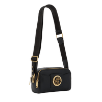 Sac caméra Roxane en cuir lisse - Noir & Doré