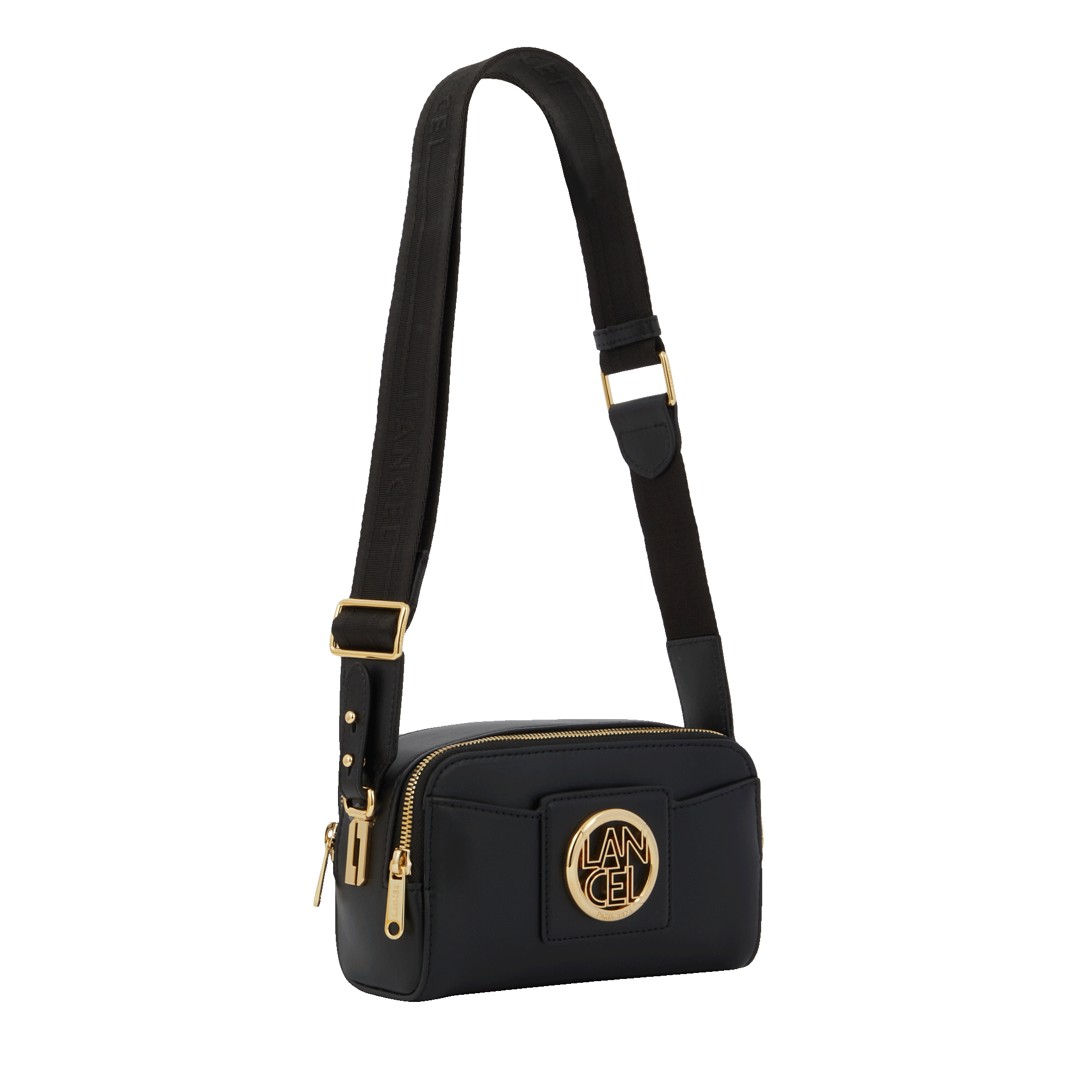 Sac caméra Roxane en cuir lisse - Noir & Doré