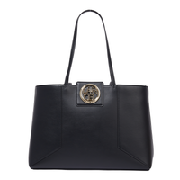 Sac cabas ew zippé Roxane en cuir lisse - Noir & Doré
