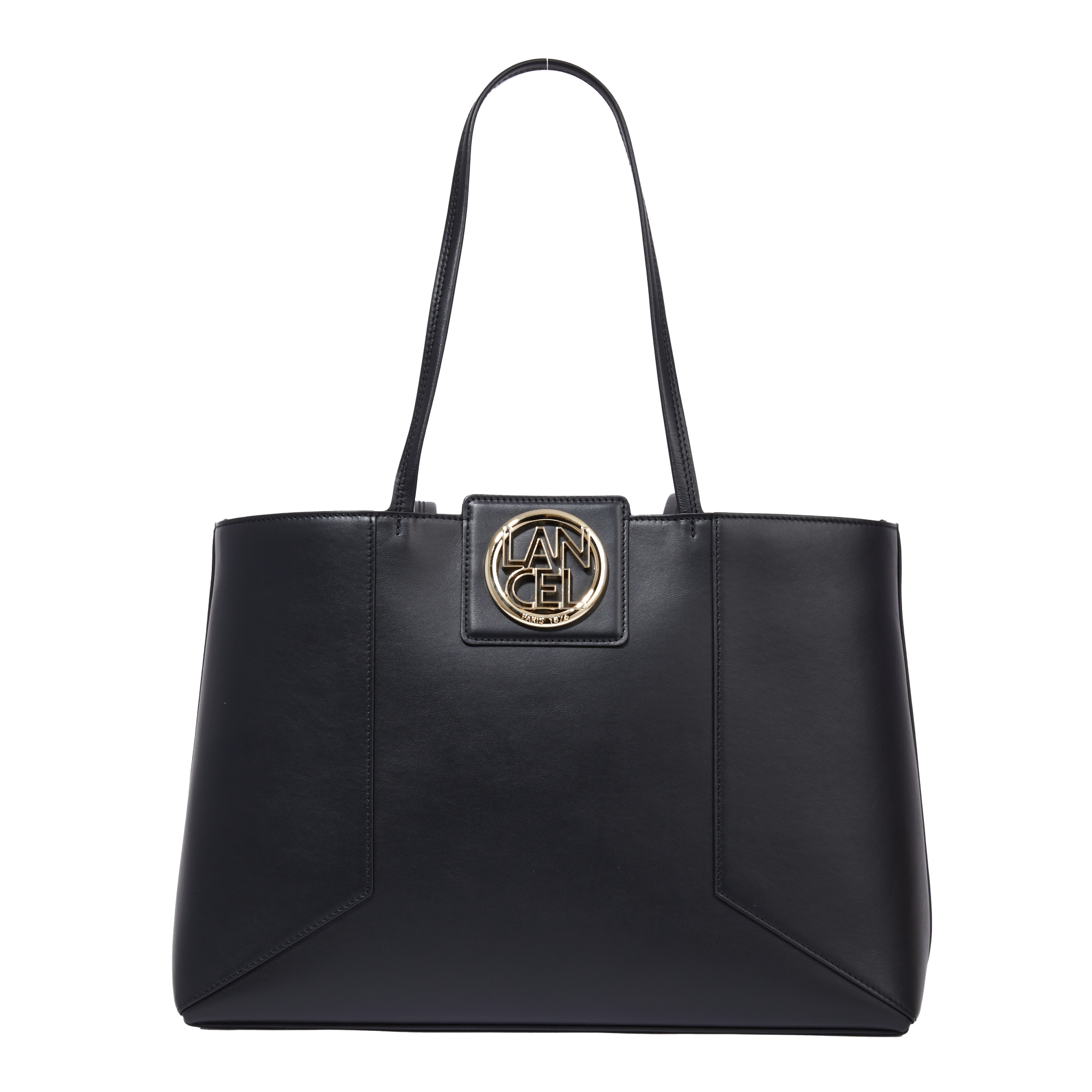 Sac cabas ew zippé Roxane en cuir lisse - Noir & Doré