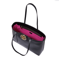 Sac cabas ew zippé Roxane en cuir lisse - Noir & Doré