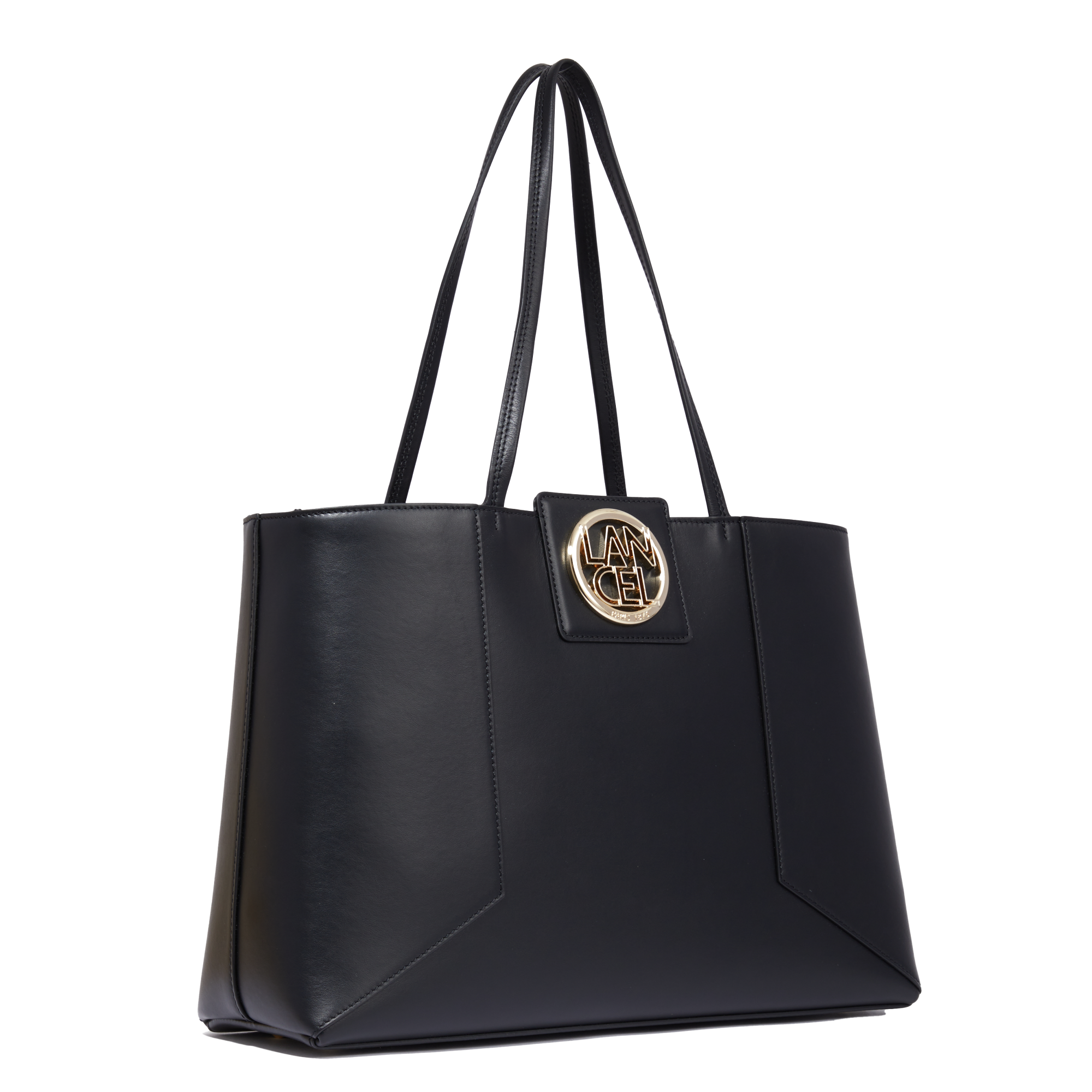 Sac cabas ew zippé Roxane en cuir lisse - Noir & Doré