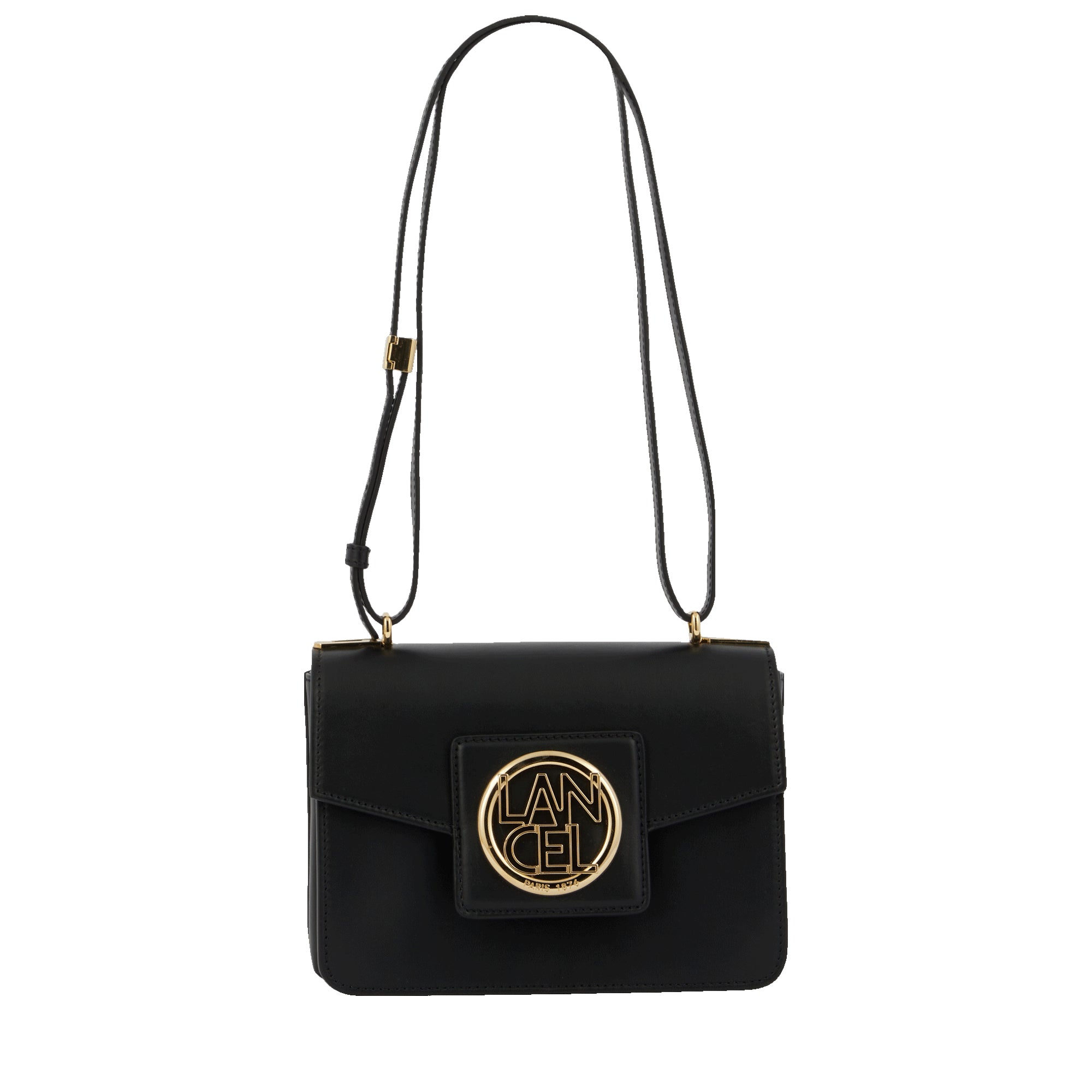 Sac rabat Roxane S en cuir lisse - Noir & Doré